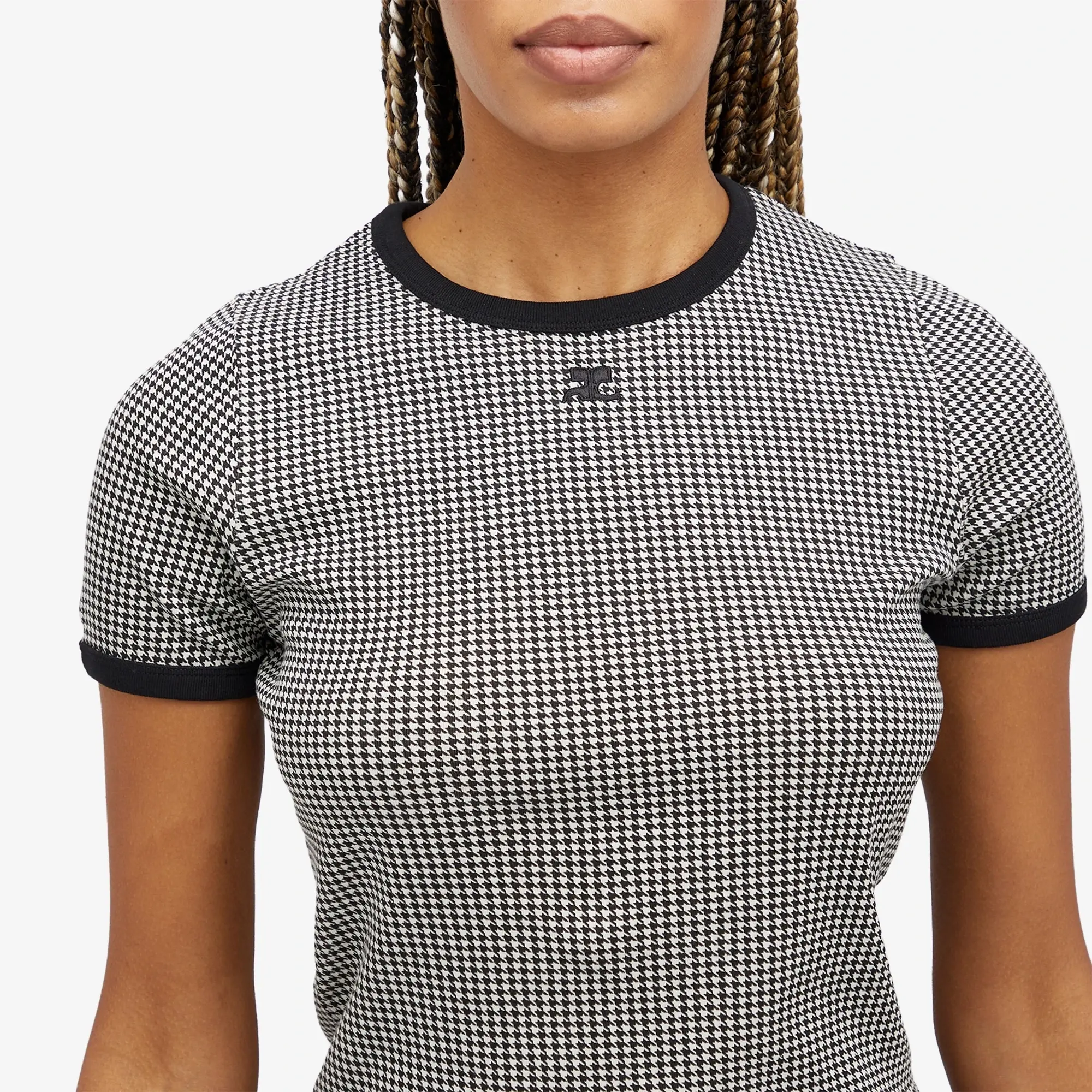Courrèges Women's Contrast T-Shirt Houndstooth White/Black