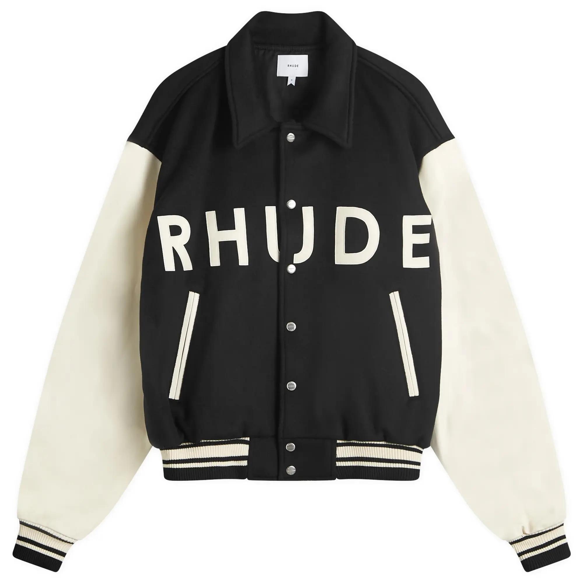 Rhude Men's Collegiate Varsity Jacket Black/Cream