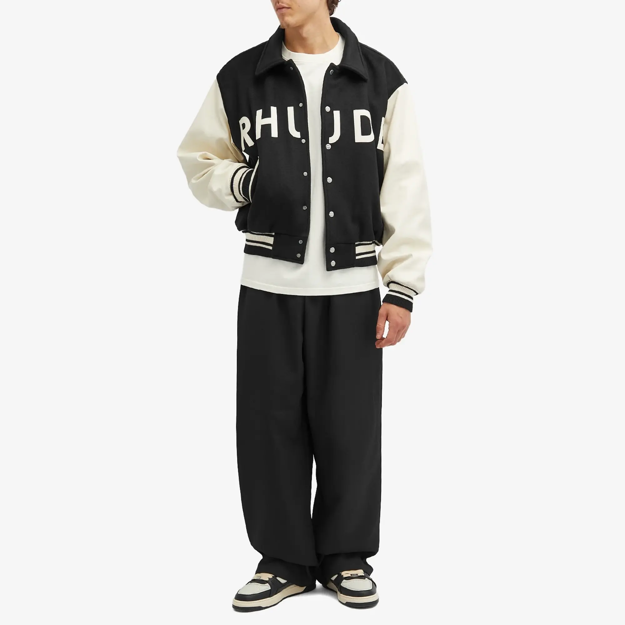 Rhude Men's Collegiate Varsity Jacket Black/Cream