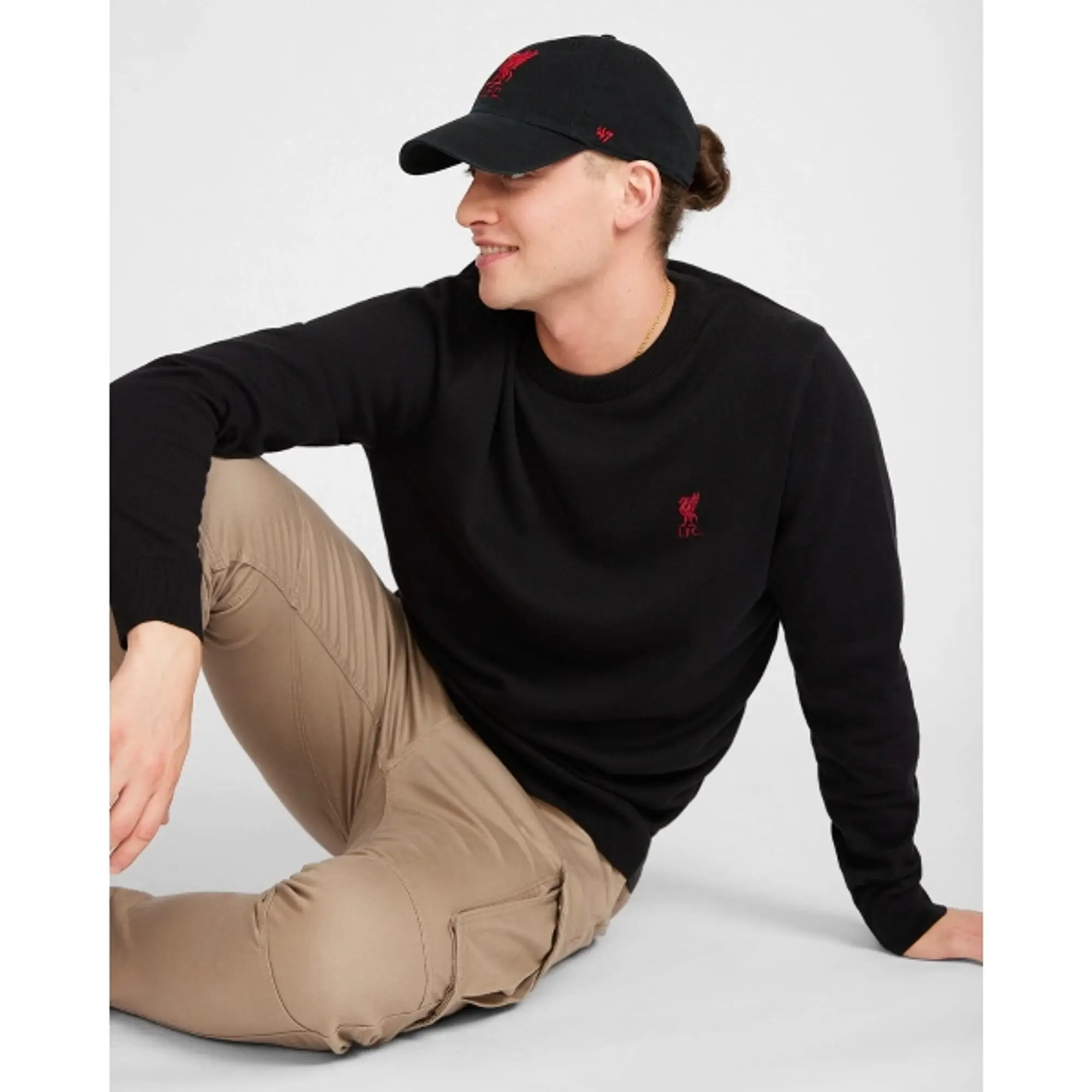 Liverpool FC LFC Mens Crew Neck Knit Sweatshirt Black