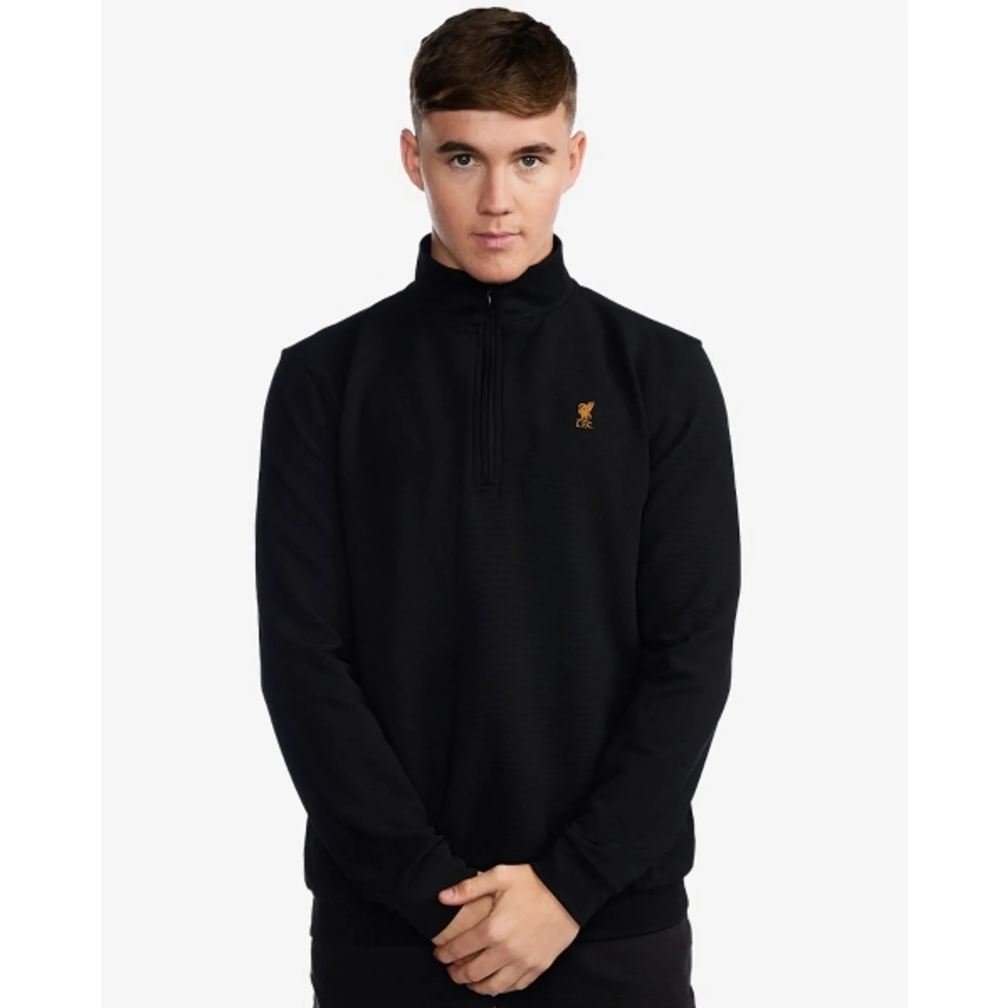 Liverpool FC LFC Mens Quarter Zip Rib Sweatshirt Black