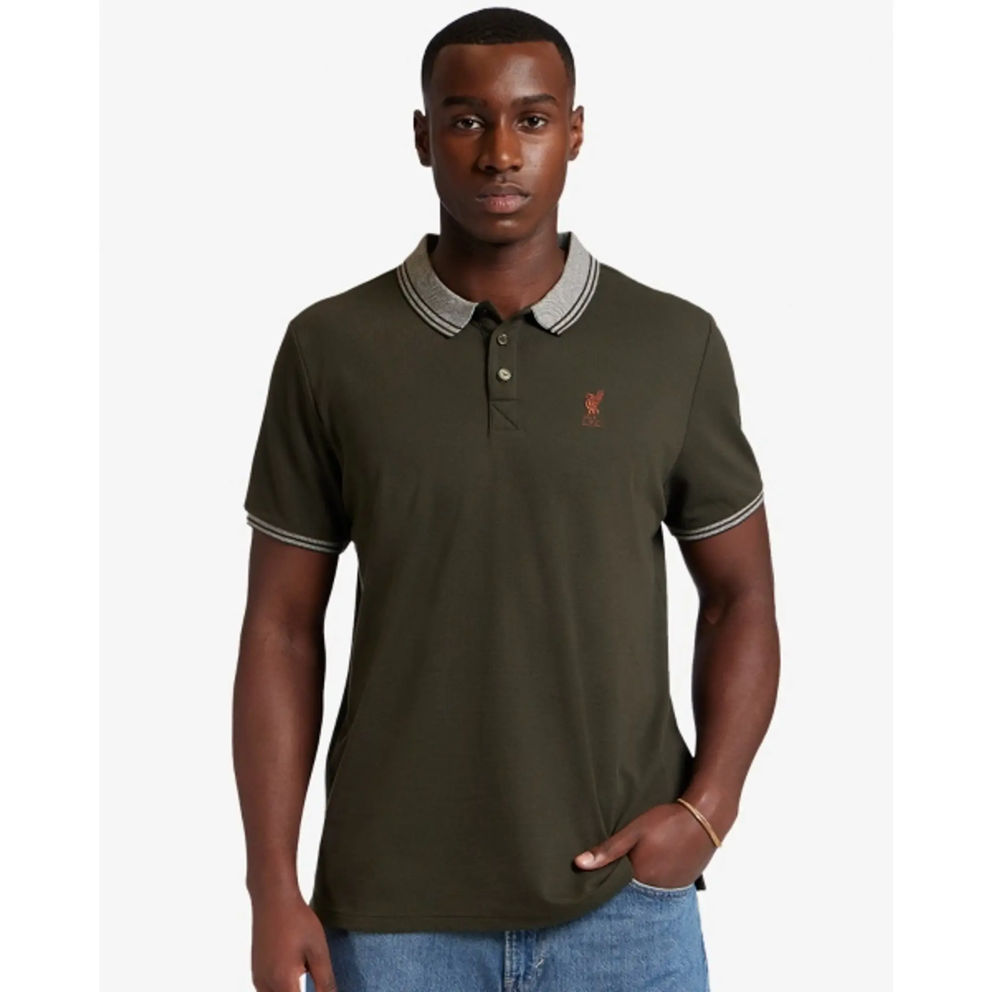Liverpool FC LFC Mens Honeycomb Waffle Polo Khaki