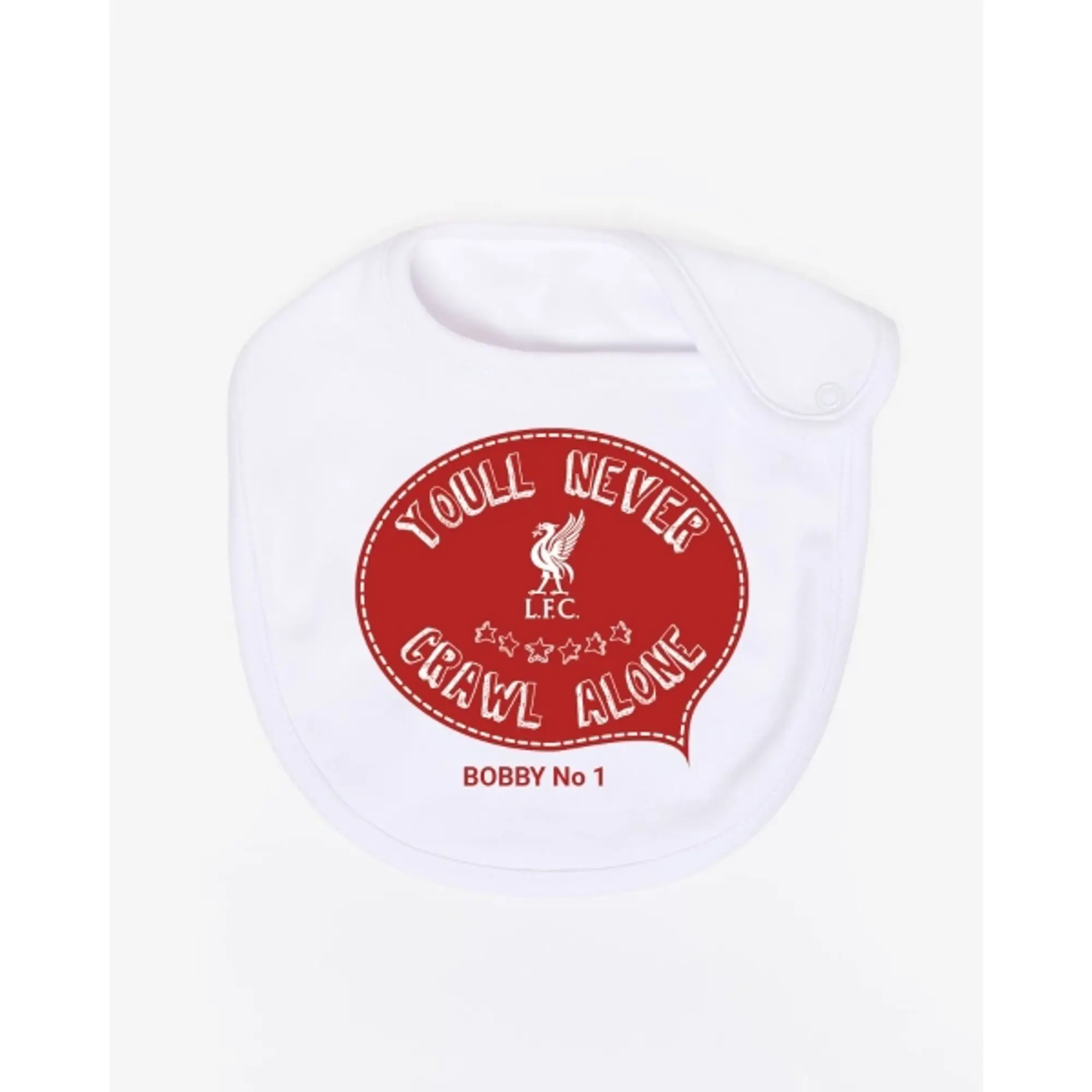 Liverpool FC LFC Baby Personalised You'll Never Crawl Alone Bib White