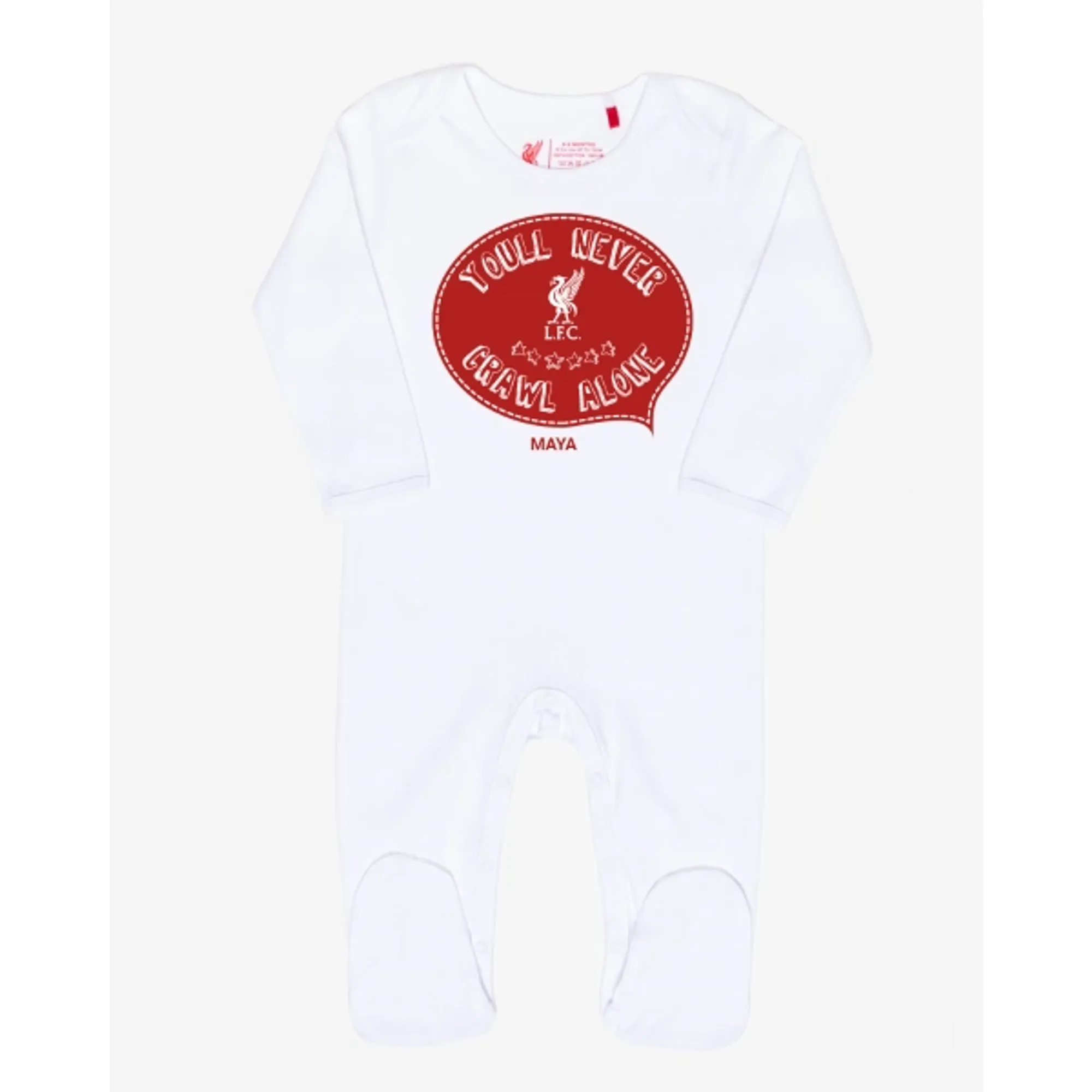 Liverpool FC LFC Baby Personalised You'll Never Crawl Alone Sleepsuit White