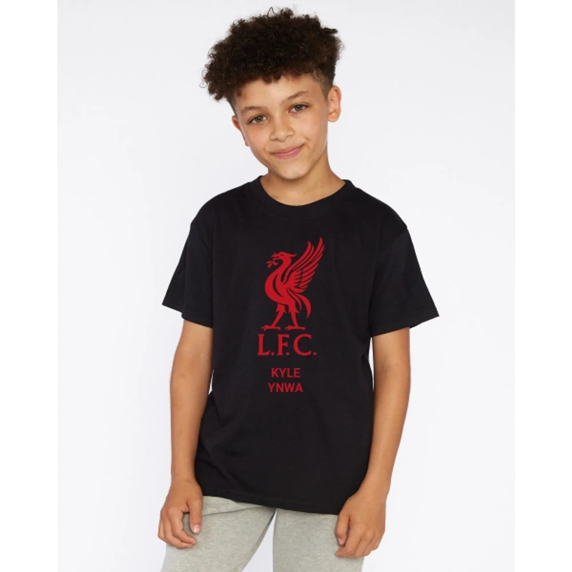Liverpool FC LFC Junior Red Liverbird Personalised Black Tee