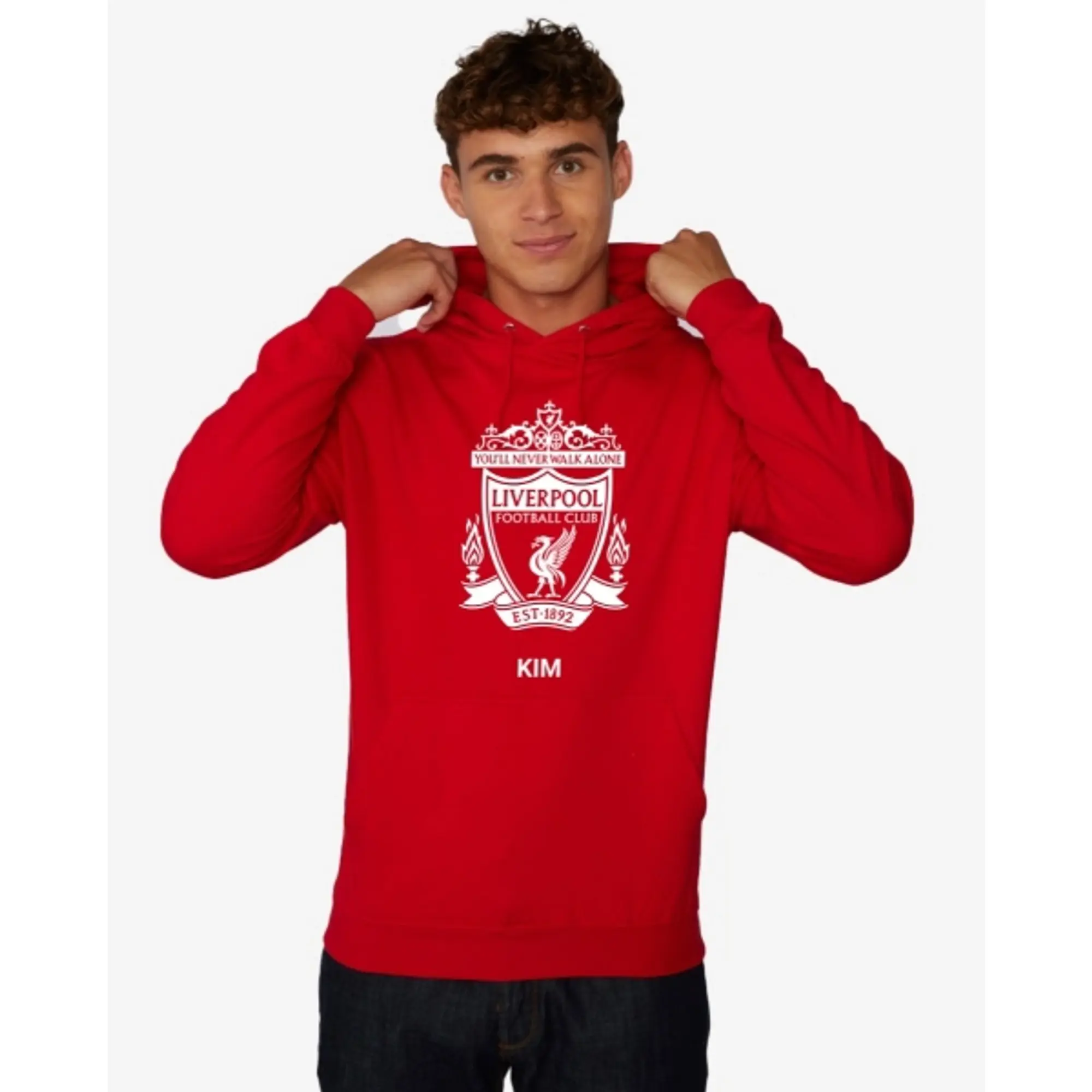 Liverpool FC LFC White Crest Personalised Red Hoody