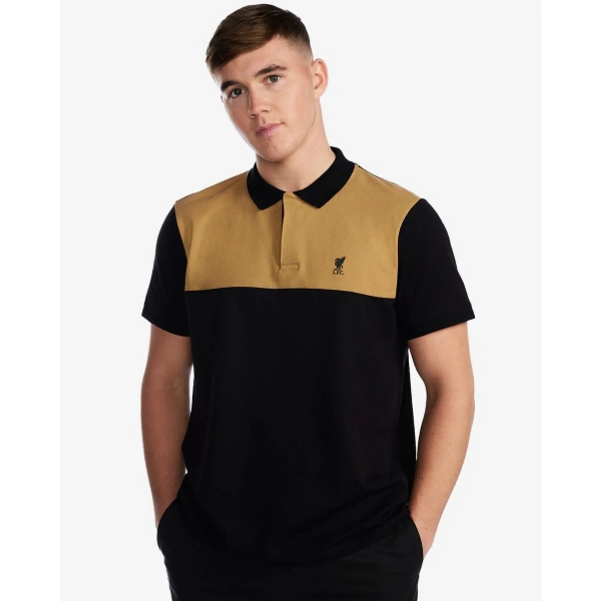 Liverpool FC LFC Mens Block Panel Polo Black & Gold