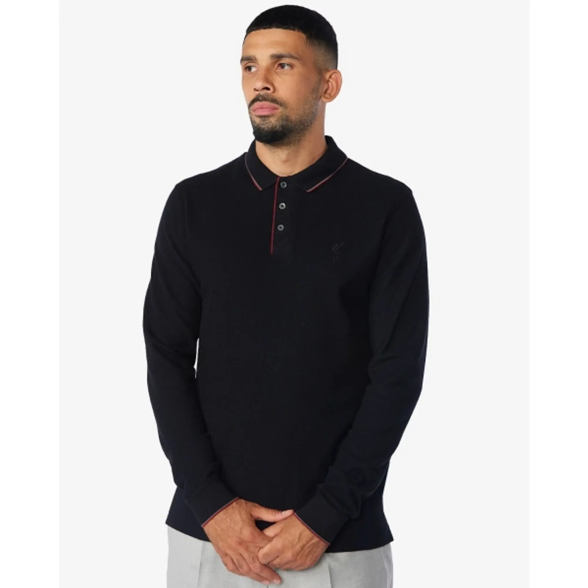 Liverpool FC LFC Mens Black Firma Long Sleeve Tipping Polo
