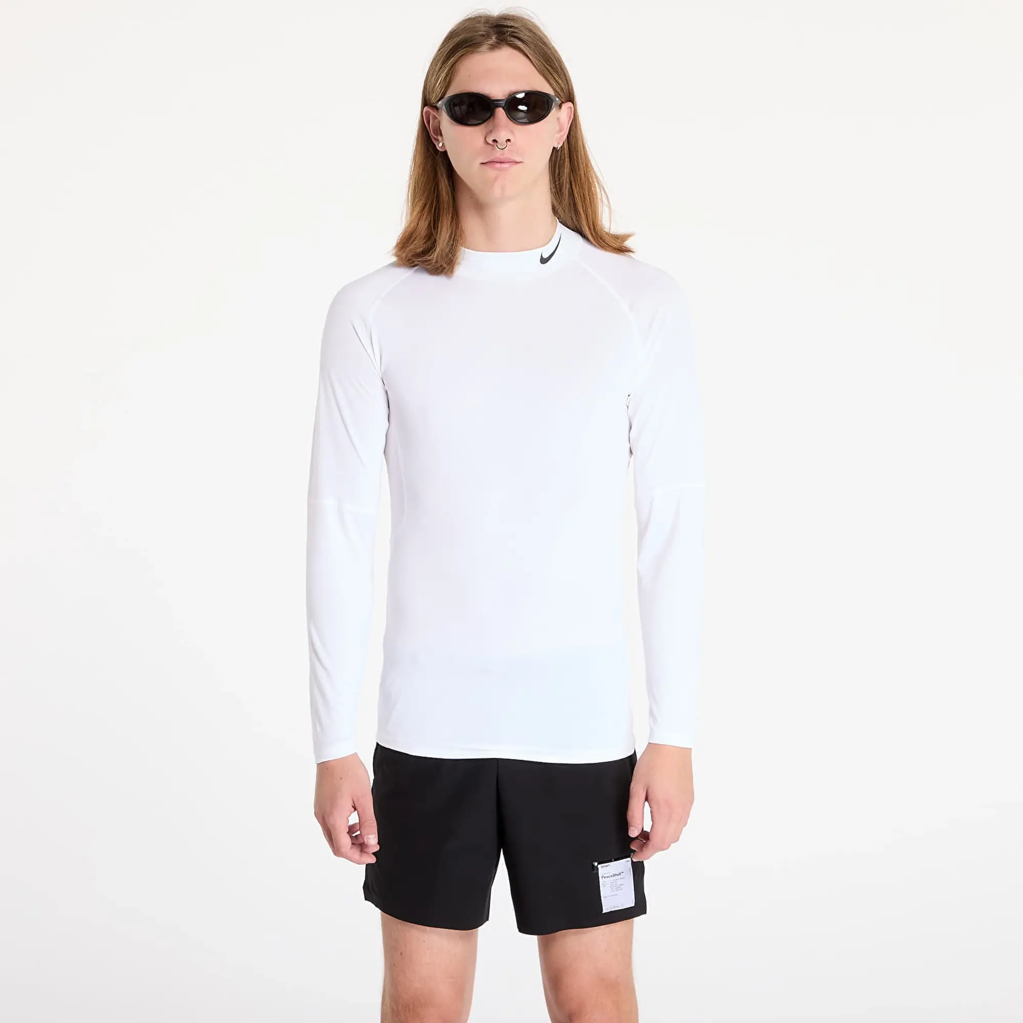 T-Shirt Nike Pro Men's Dri-Fit Fitness Mock-Neck Long-Sleeve Top White/ Black S
