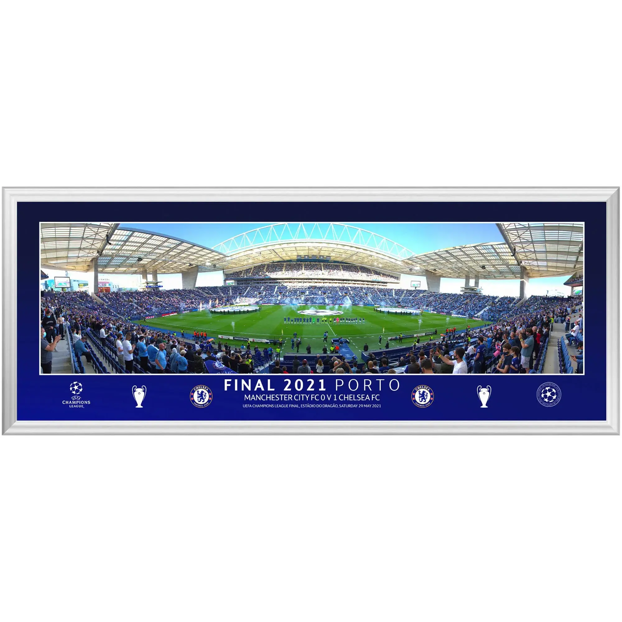 Chelsea UCL 2021 Champions Final Line Up Panoramic Framed Print – 30 x 6 Inch