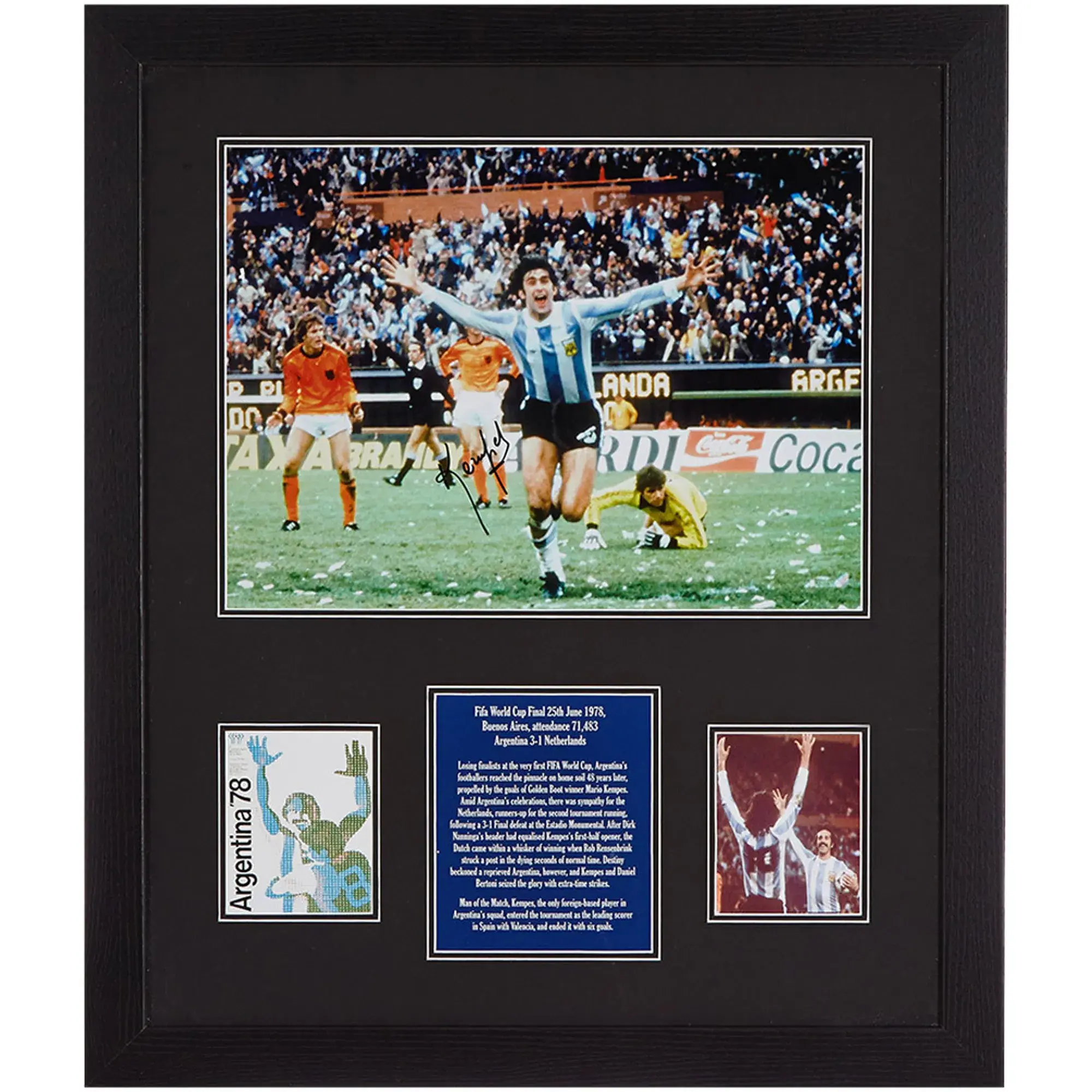 Mario Kempes Signed Argentina 1978 World Cup Final Photo - Framed