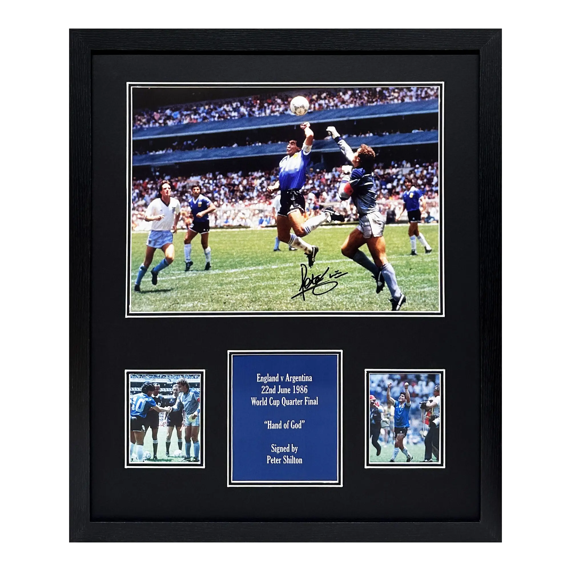 Peter Shilton Signed Maradona Hand of God Photo - Framed