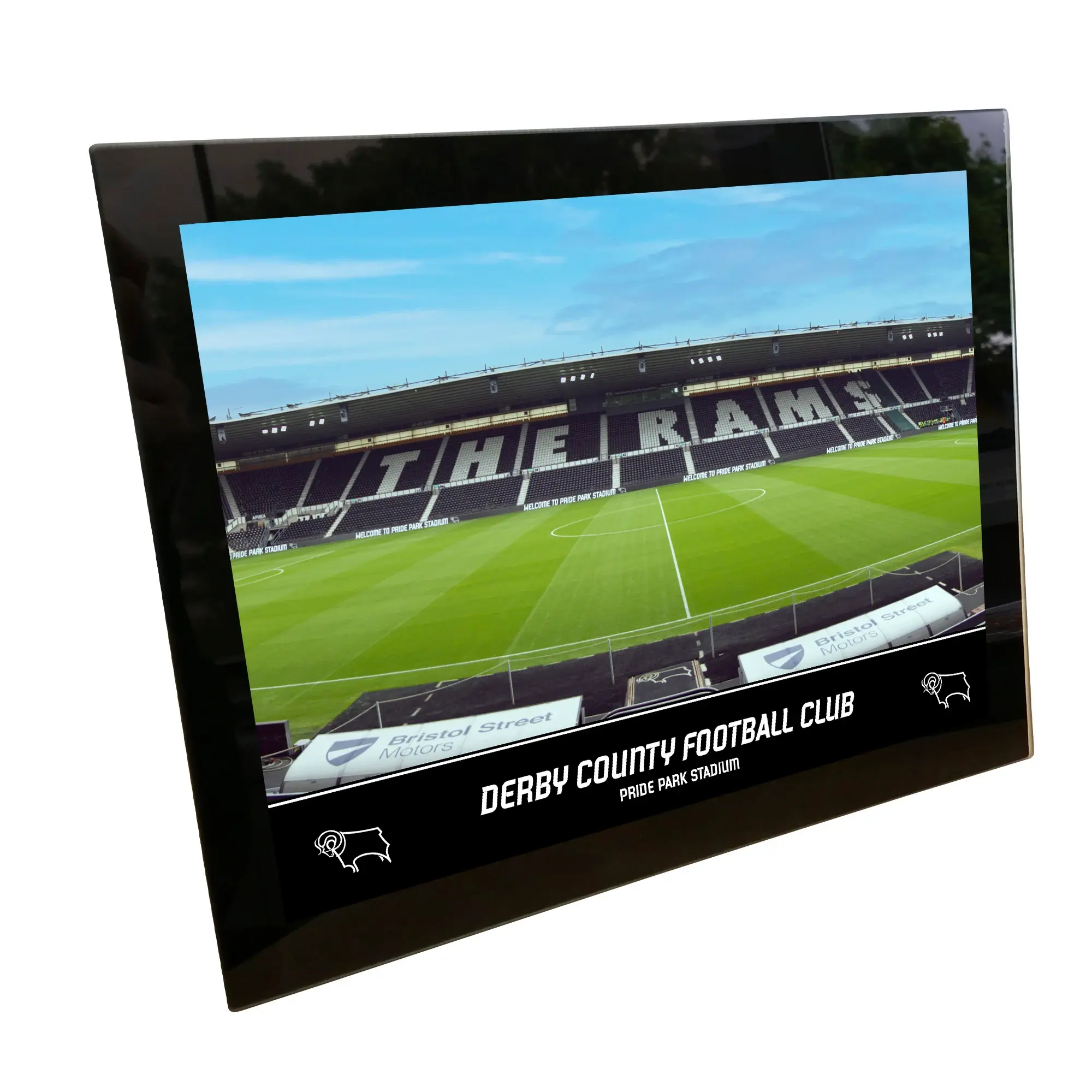 Derby County Panoramic Empty Stadium Glass Frame - 8 x 6 Inch