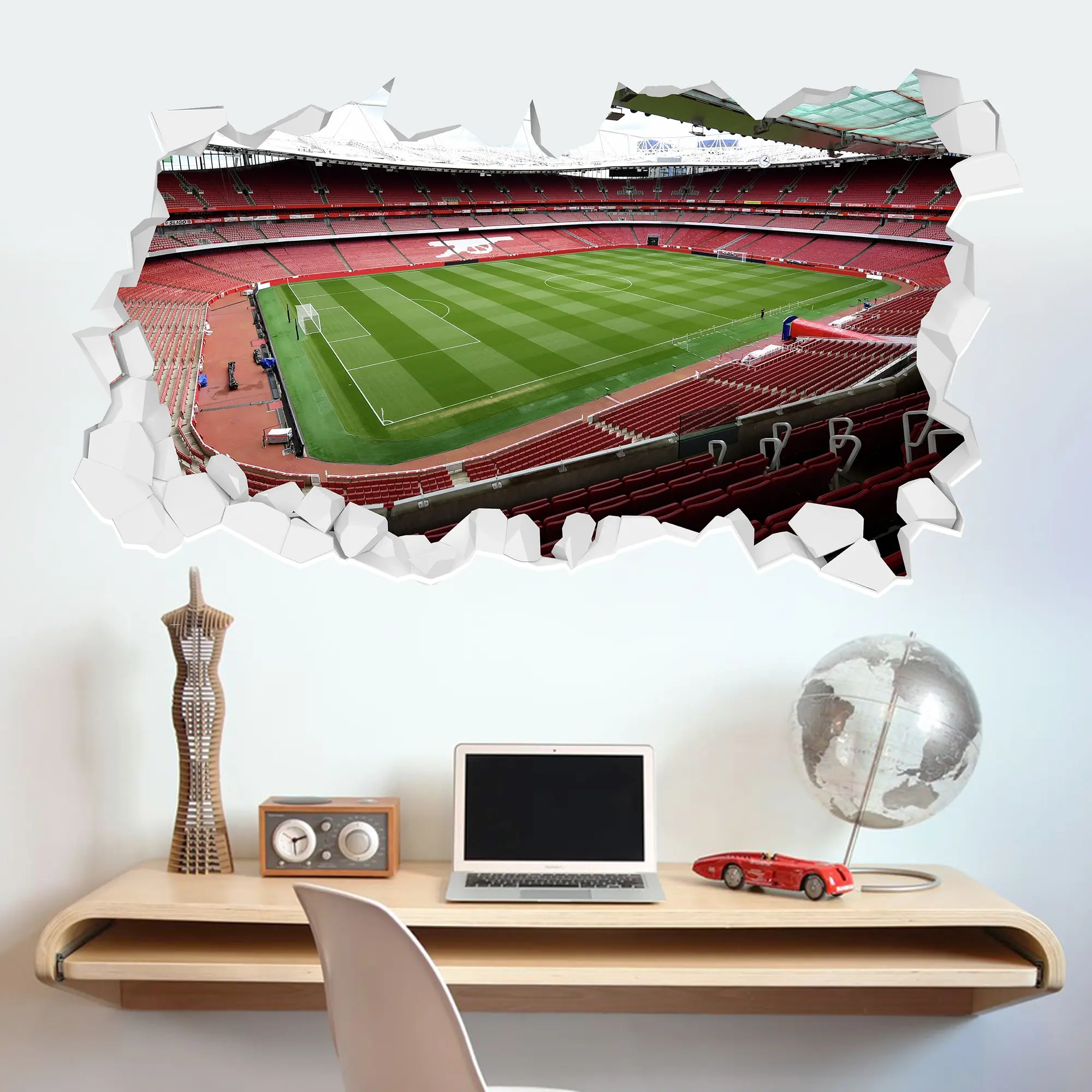 Arsenal Corner View Stadium Broken Wall Sticker - 90cm width x 50cm height