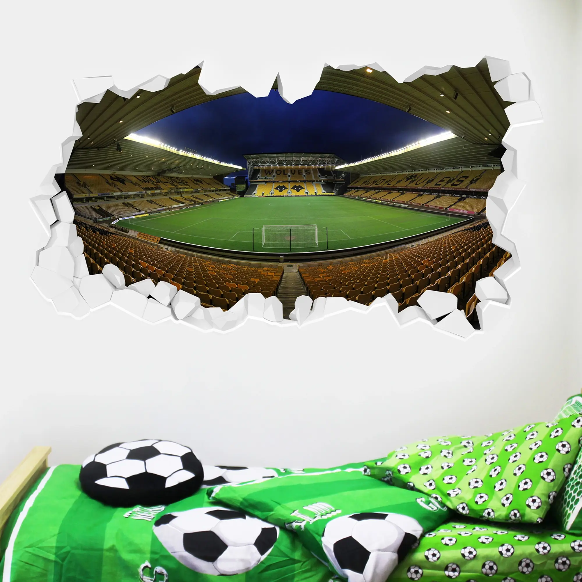 Wolverhampton Wanderers Stadium Broken Wall Sticker - 90cm width x 50cm height