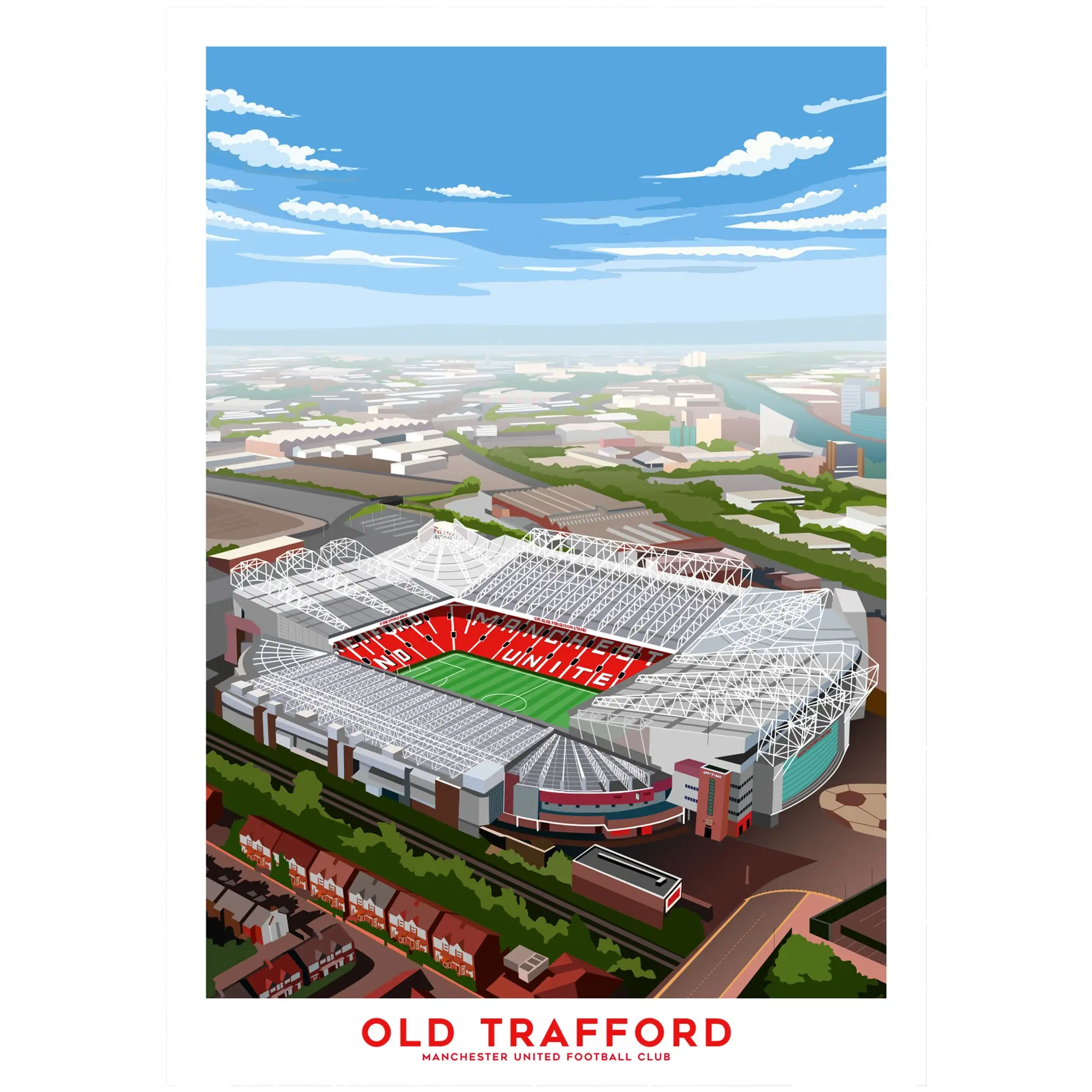 Manchester United Old Trafford Aerial Illustration Print - A2