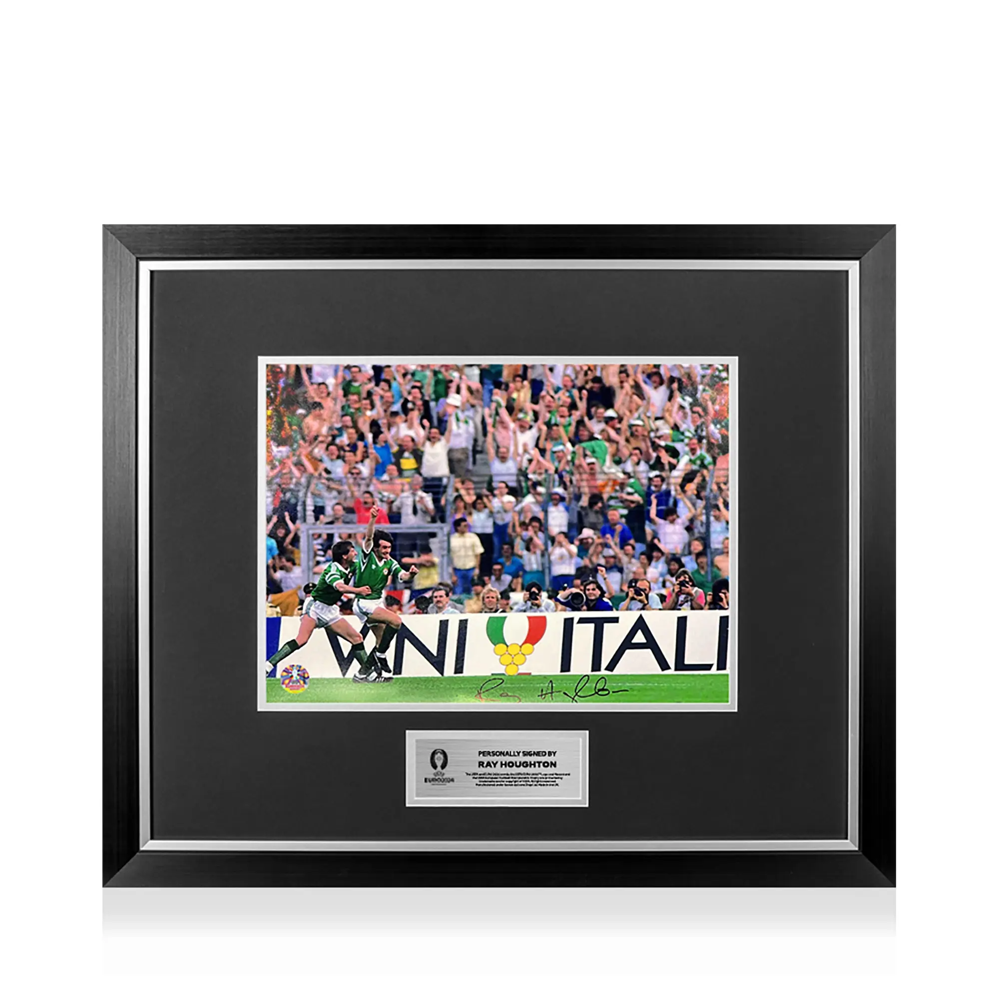 Icons UEFA 2024 Ray Houghton Official Signed and Framed Republic of Ireland Photo: UEFA EURO 1988 Goal vs England