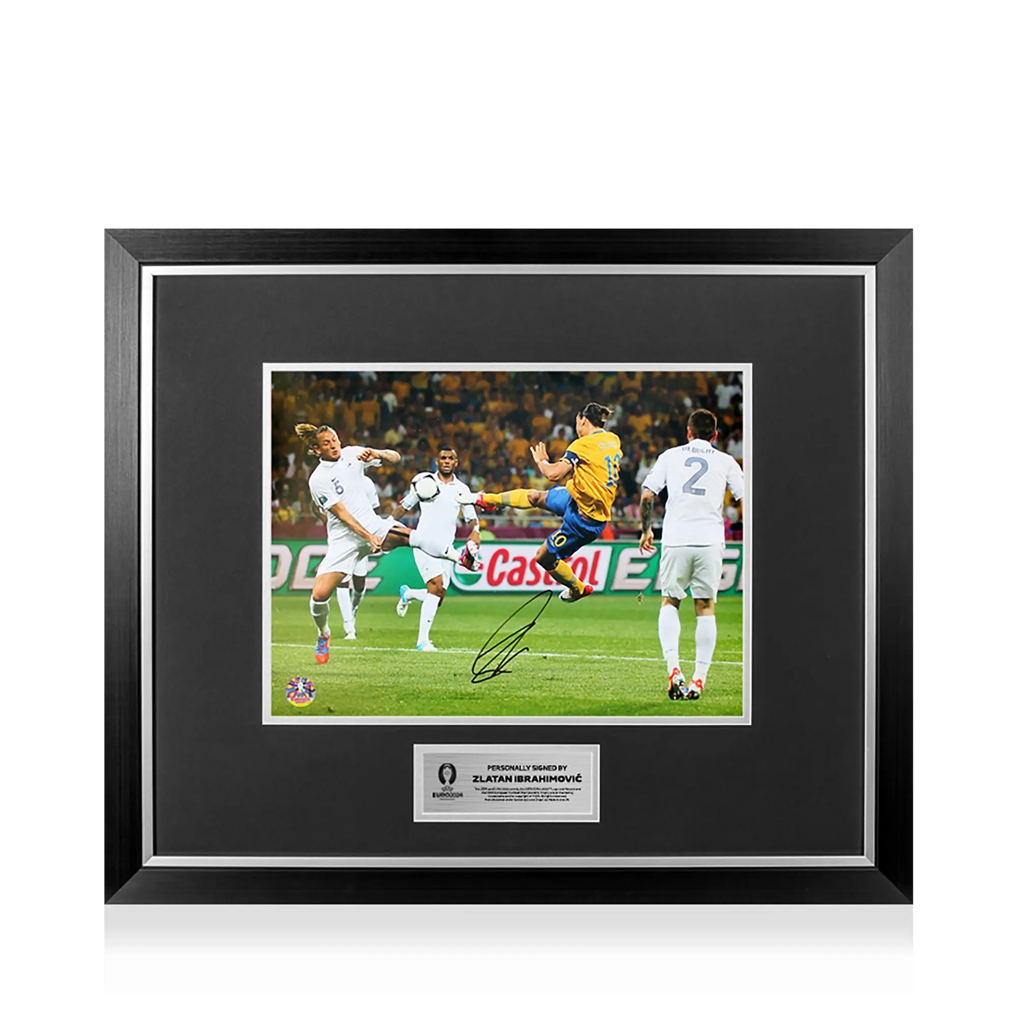 Icons UEFA 2024 Zlatan Ibrahimovic Official Signed and Framed Sweden Photo: UEFA EURO 2012 Goal vs France