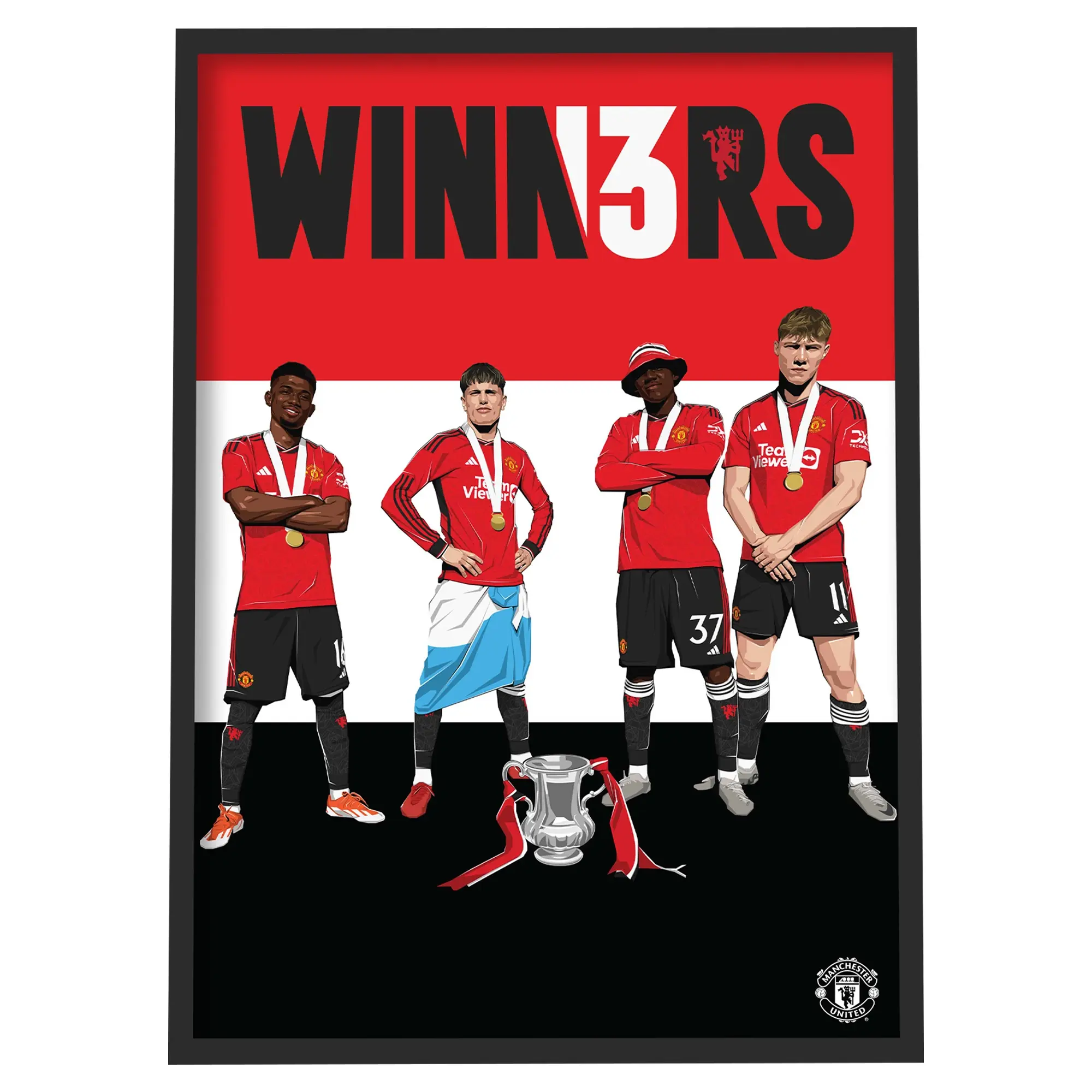 Manchester United Men's 13 Times Cup Winners Illustration Framed Print - A2
