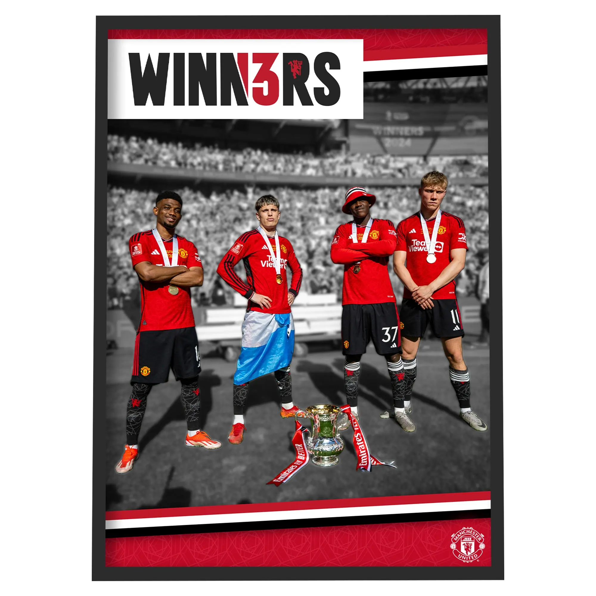 Manchester United Men's 13 Times Cup Winners Portrait Framed Print - A3