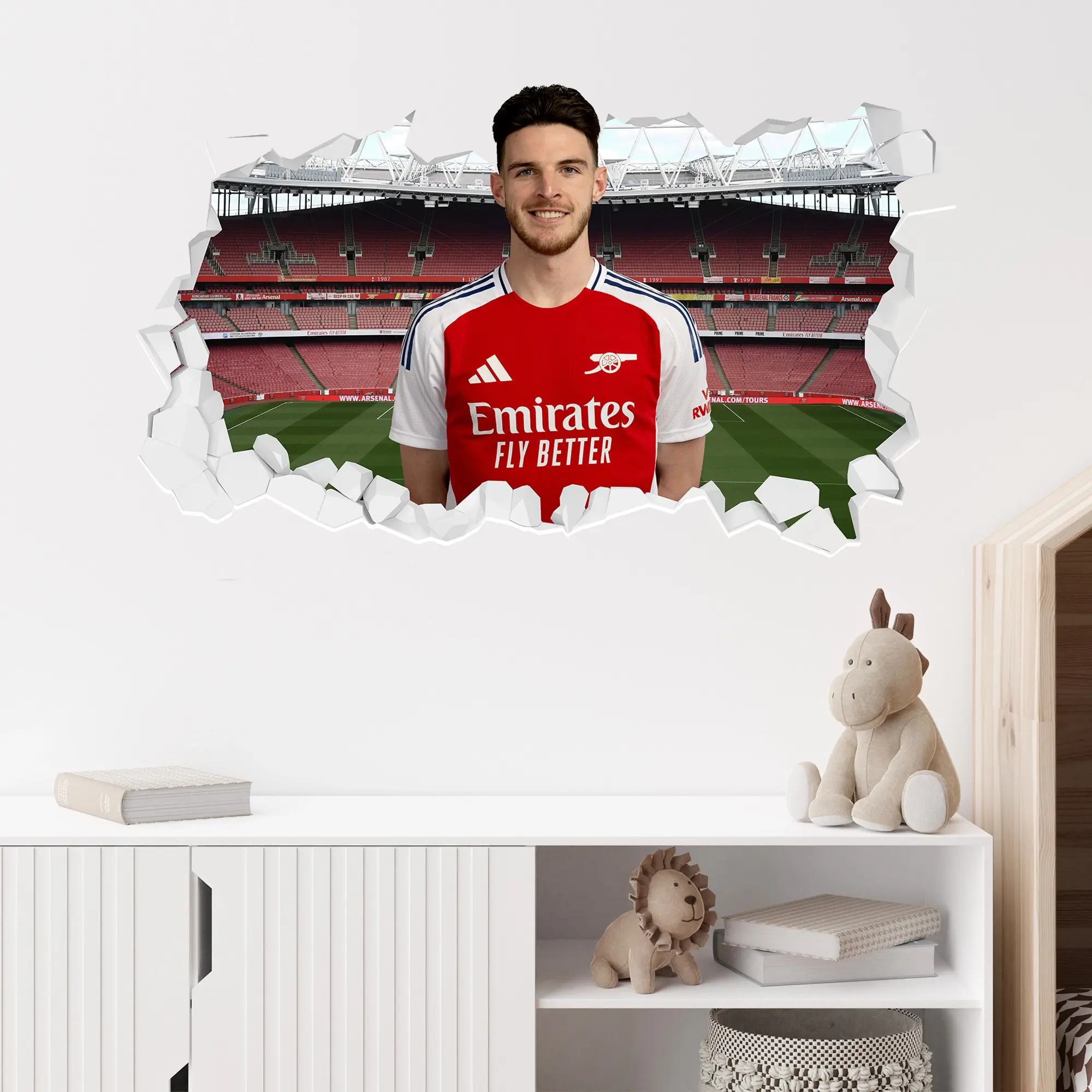 Arsenal Declan Rice 24-25 Broken Wall Sticker - 90cm width x 50cm Height