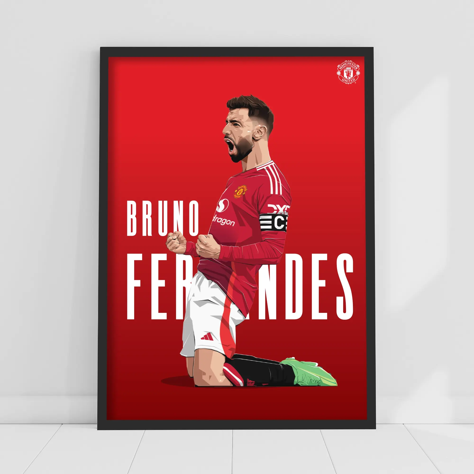 Manchester United Bruno Fernandes 24-25 Illustration Print - Framed A3