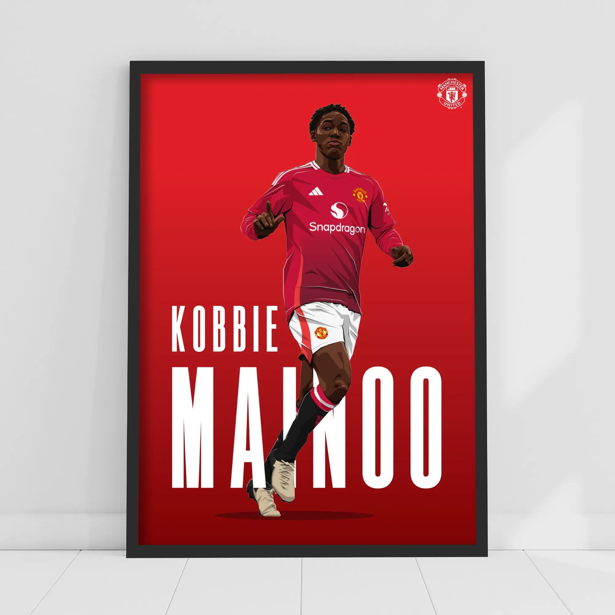 Manchester United Kobbie Mainoo 24-25 Illustration Print - Framed A3