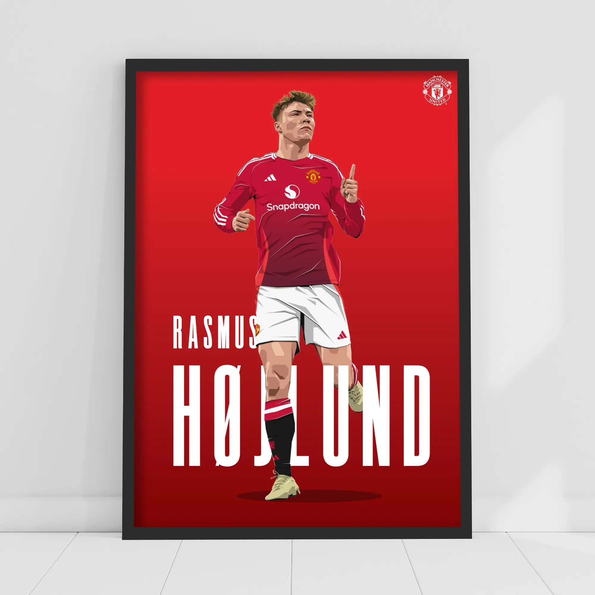 Manchester United Rasmus Hojlund 24-25 Illustration Print - Framed A3