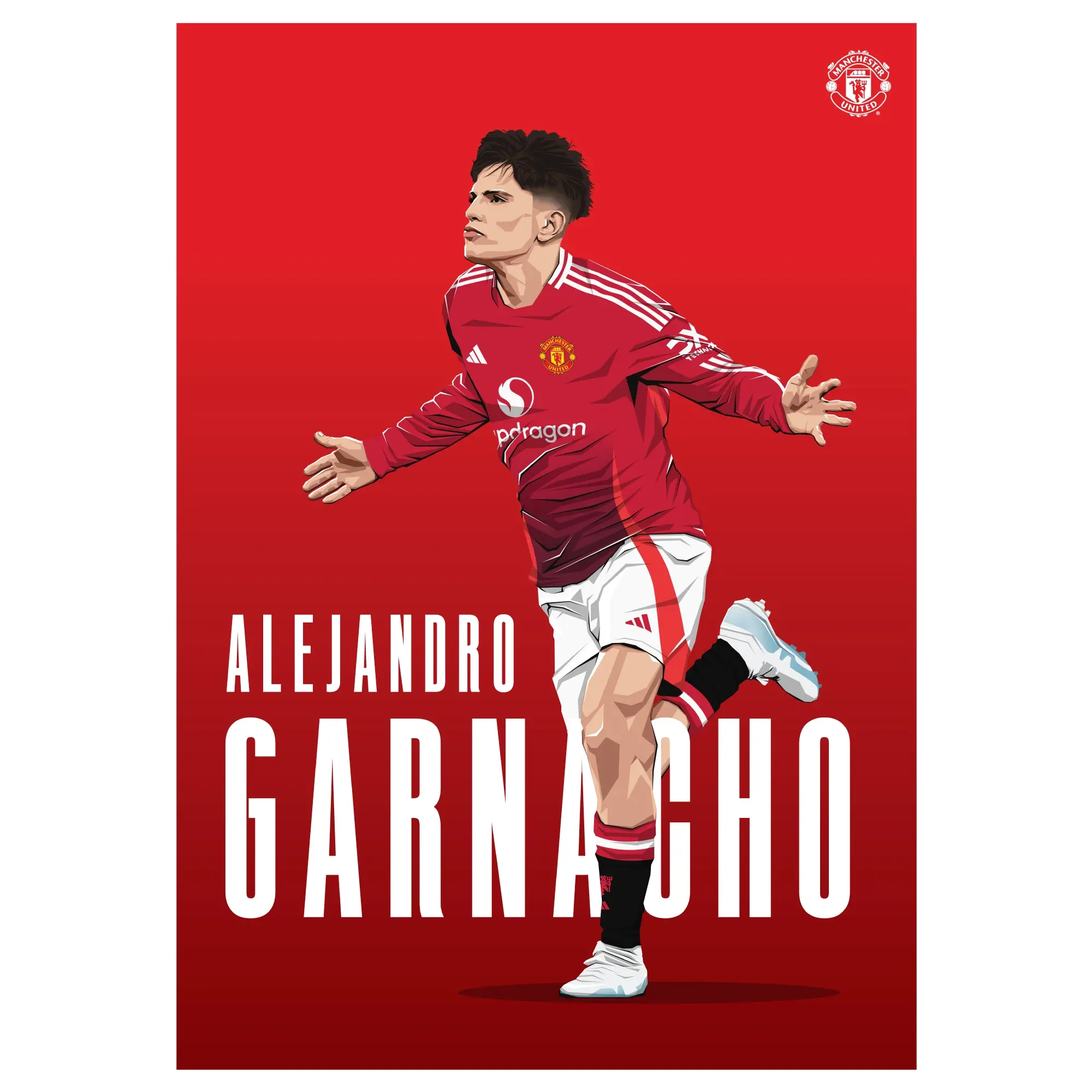 Manchester United Alejandro Garnacho 24-25 Illustration Print - Unframed A3