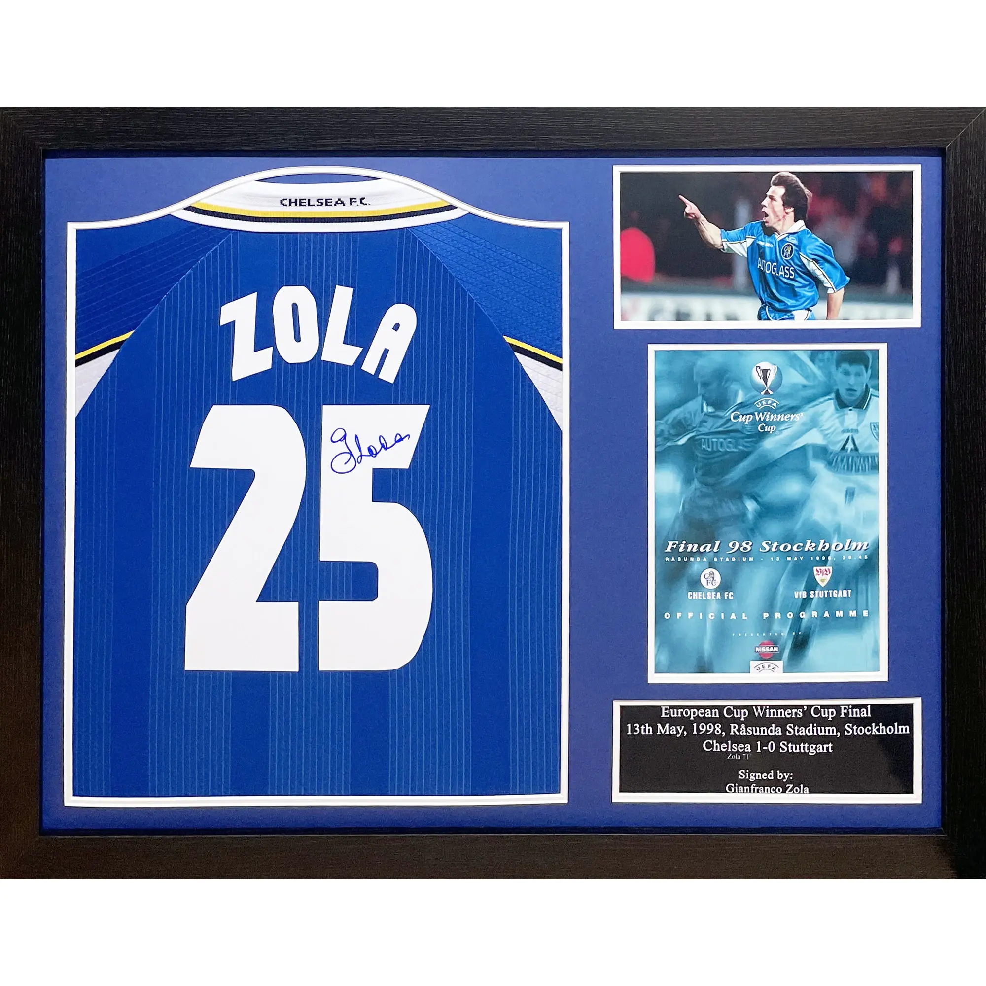 Champion Gianfranco Zola signed 1998 ECWC Final shirt - Framed