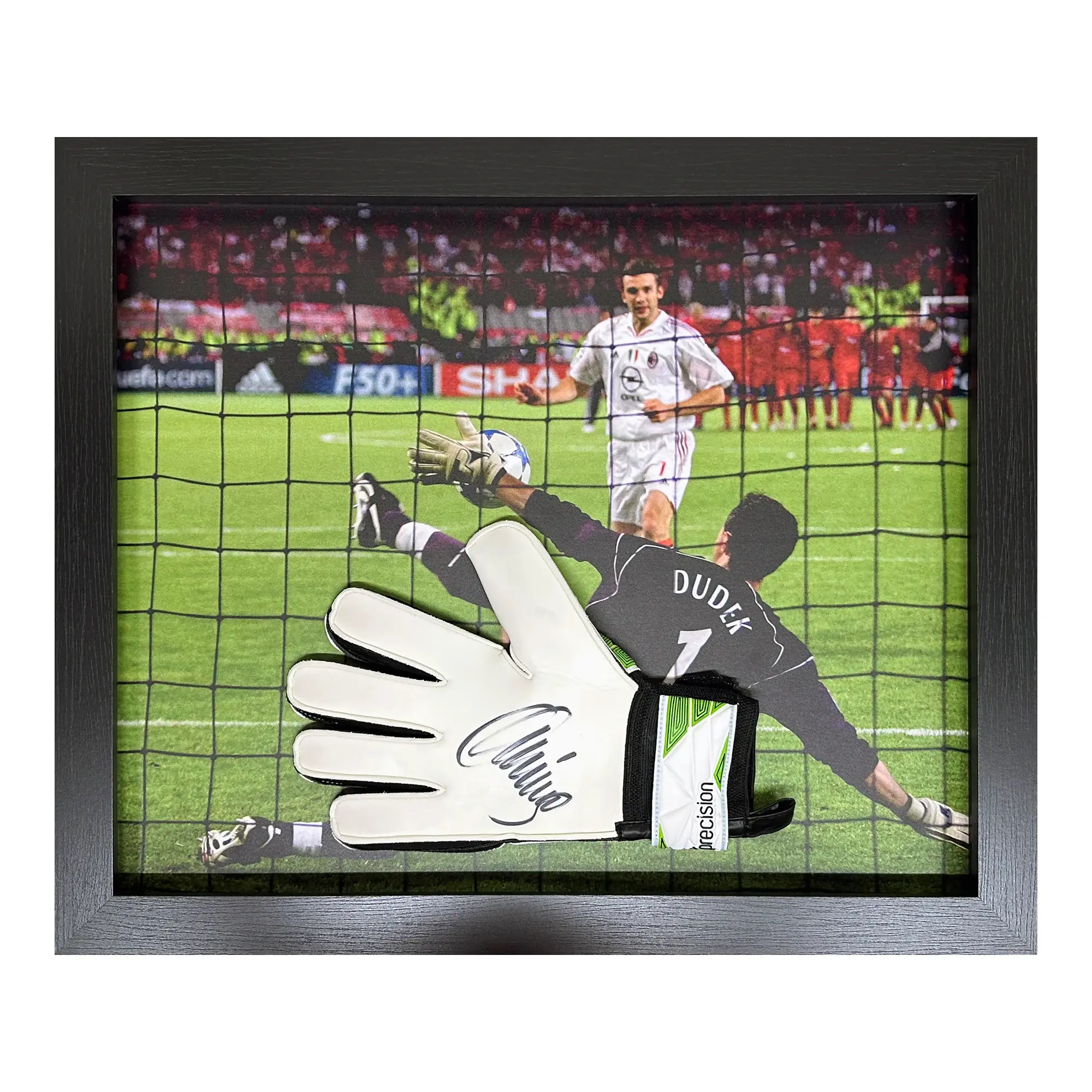 Champion Jerzy Dudek signed GK glove - Framed