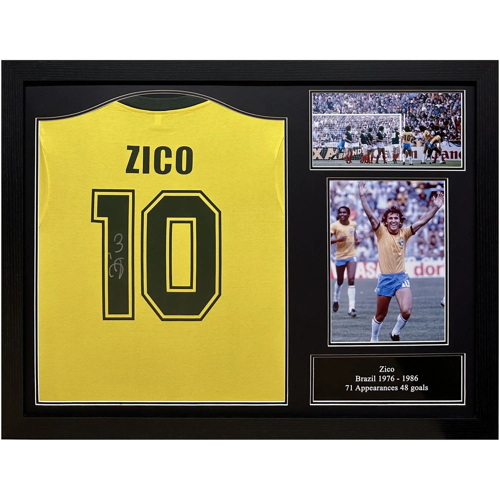Zico Signed Brazil 1982 World Cup Shirt - Framed