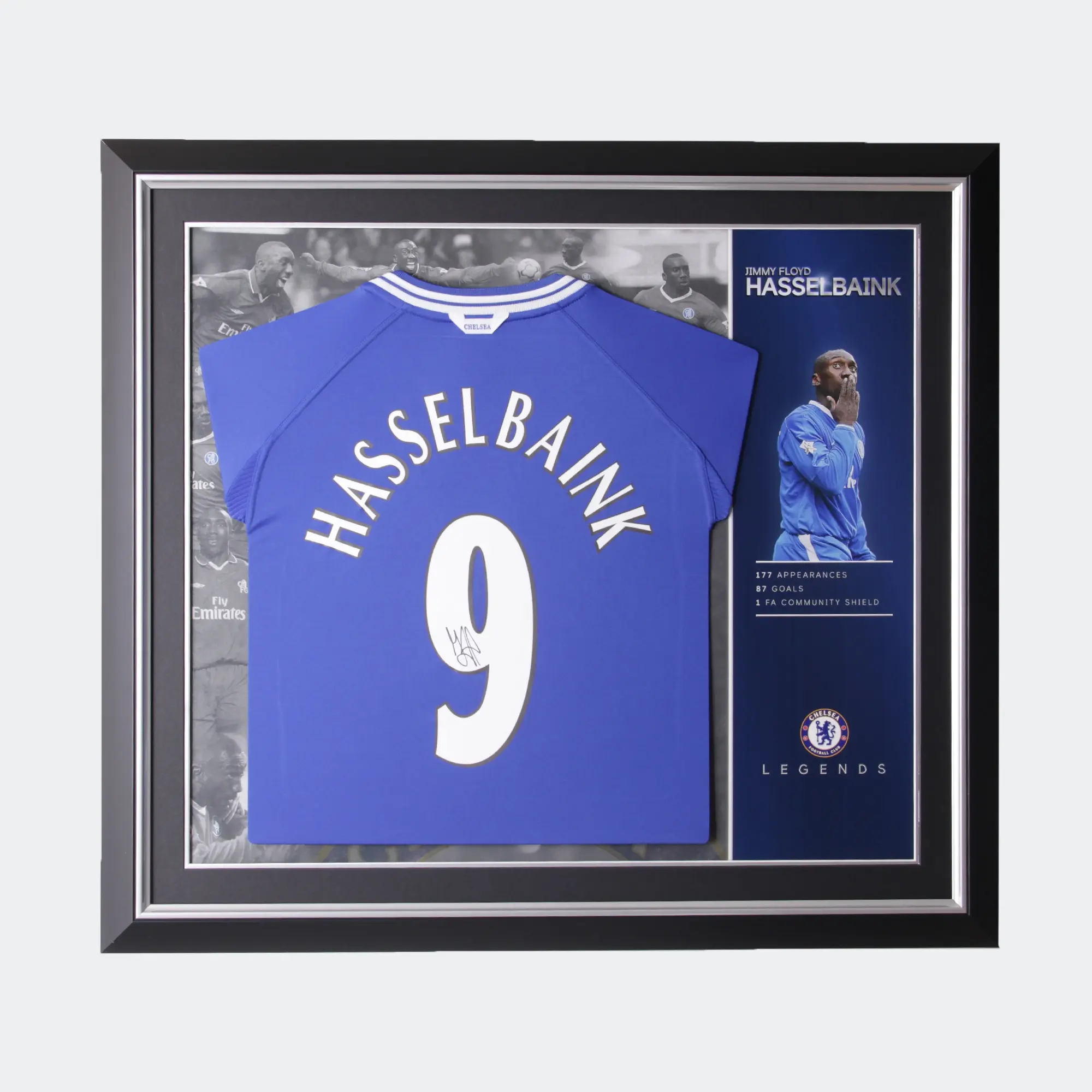 Chelsea Jimmy Floyd Hasselbaink 1999-2001 – Signed Framed Shirt