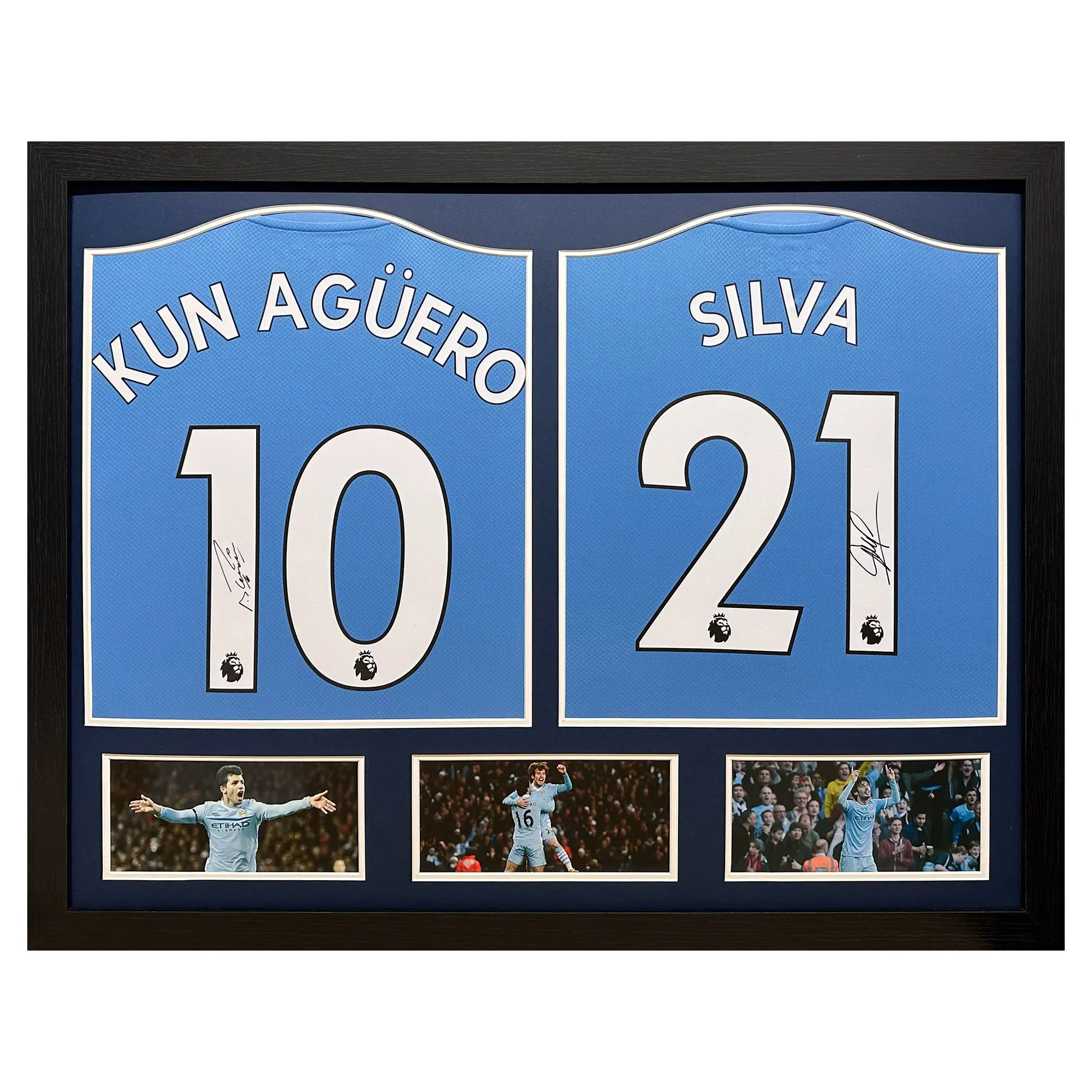 Manchester City Sergio Aguero & David Silva Double Signed Shirt Display