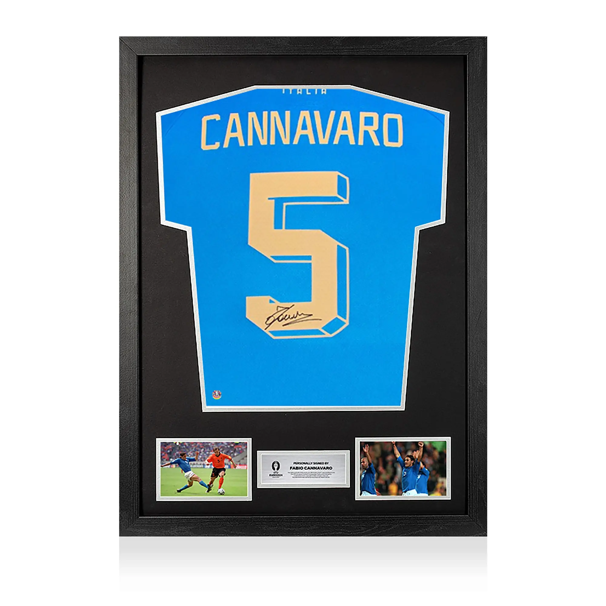 Icons UEFA 2024 Fabio Cannavaro Back Signed and Framed Italy Modern Shirt