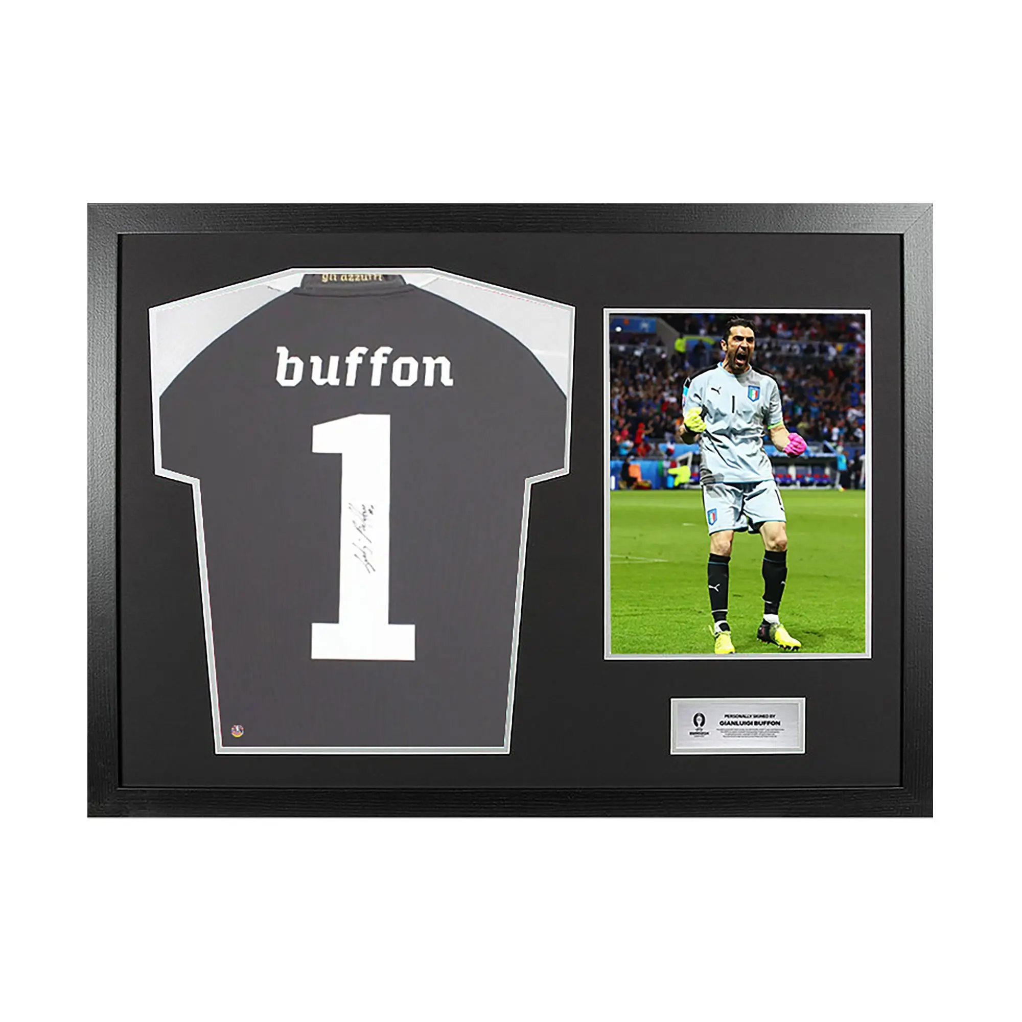 Icons UEFA 2024 Gianluigi Buffon Back Signed and Hero Framed Italy 2010-12 Goalkeeper Shirt