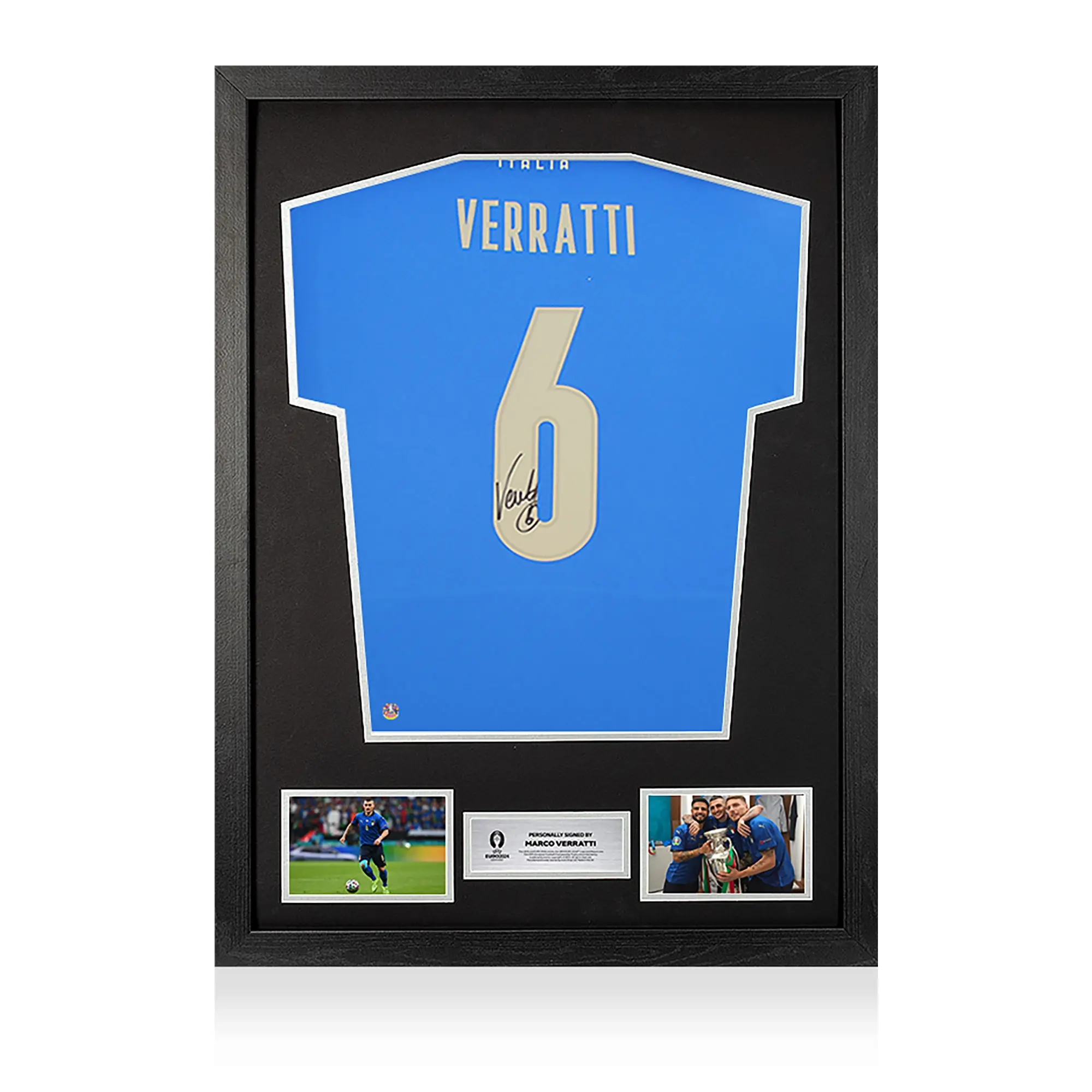 Icons UEFA 2024 Marco Verratti Back Signed and Framed Italy Modern Shirt