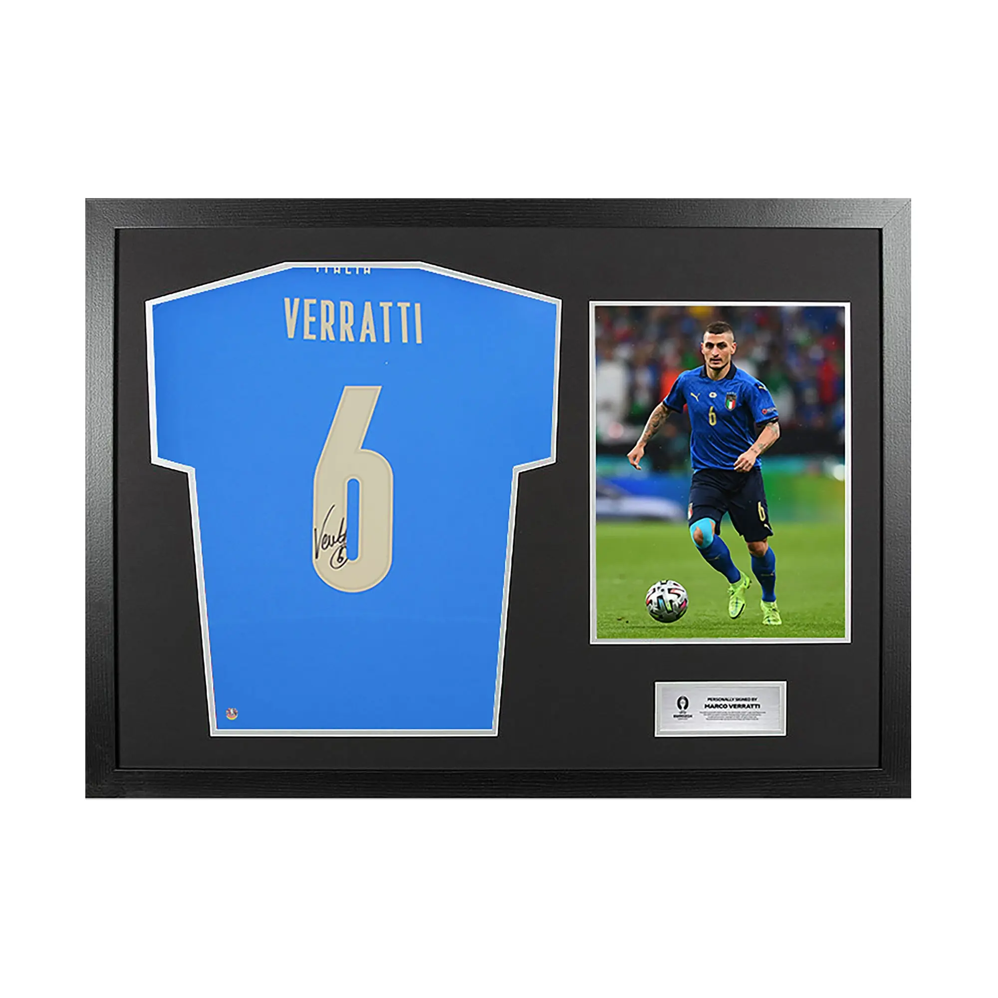 Icons UEFA 2024 Marco Verratti Back Signed and Hero Framed Italy Modern Shirt