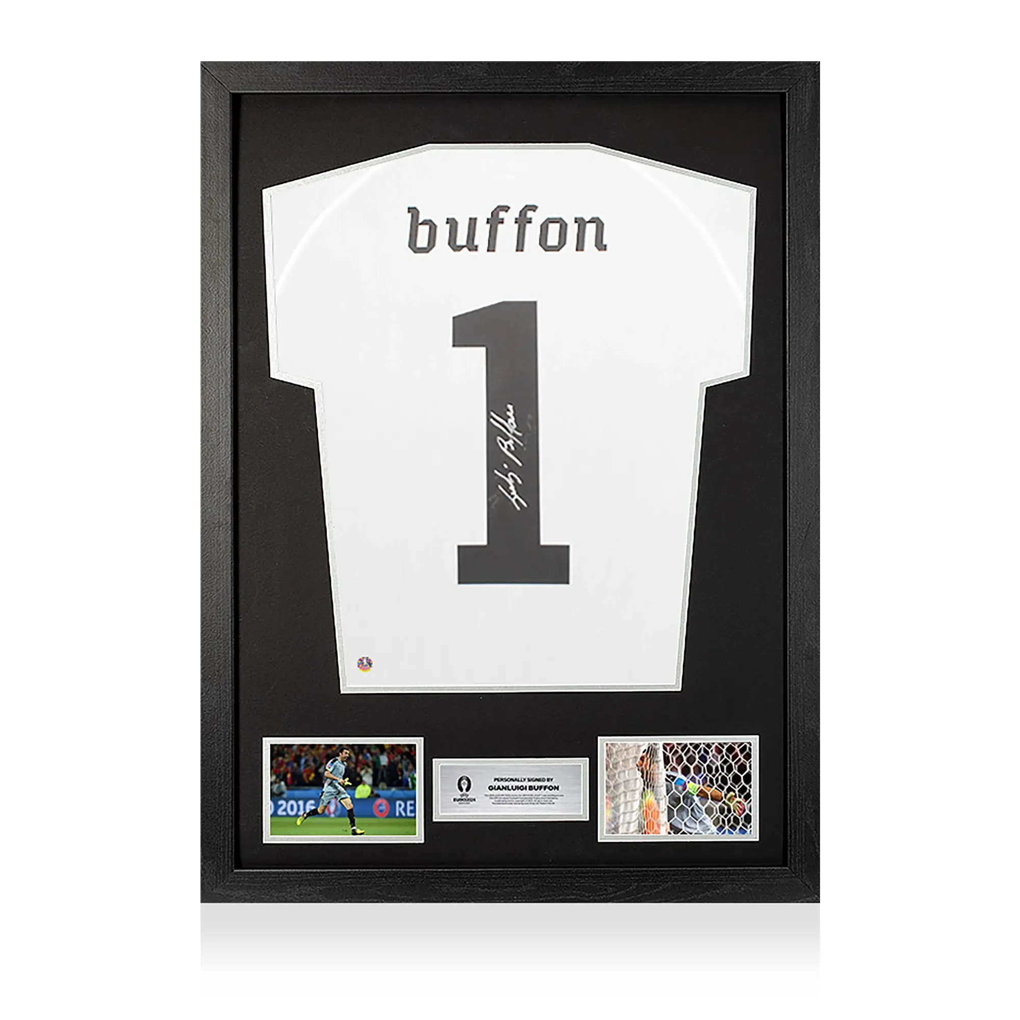 Icons UEFA 2024 MATCH ISSUE Gianluigi Buffon Back Signed and Framed Italy 2010-12 Goalkeeper Shirt