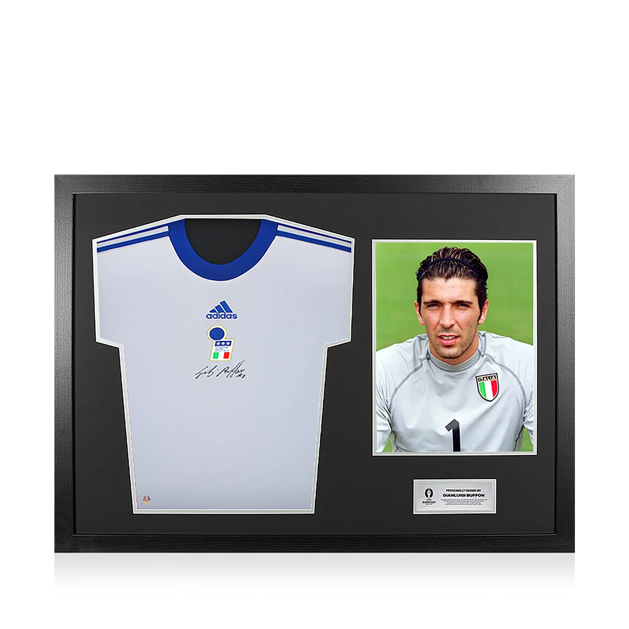 Icons UEFA 2024 Gianluigi Buffon Front Signed and Hero Framed Italy Icon Goalkeeper Shirt