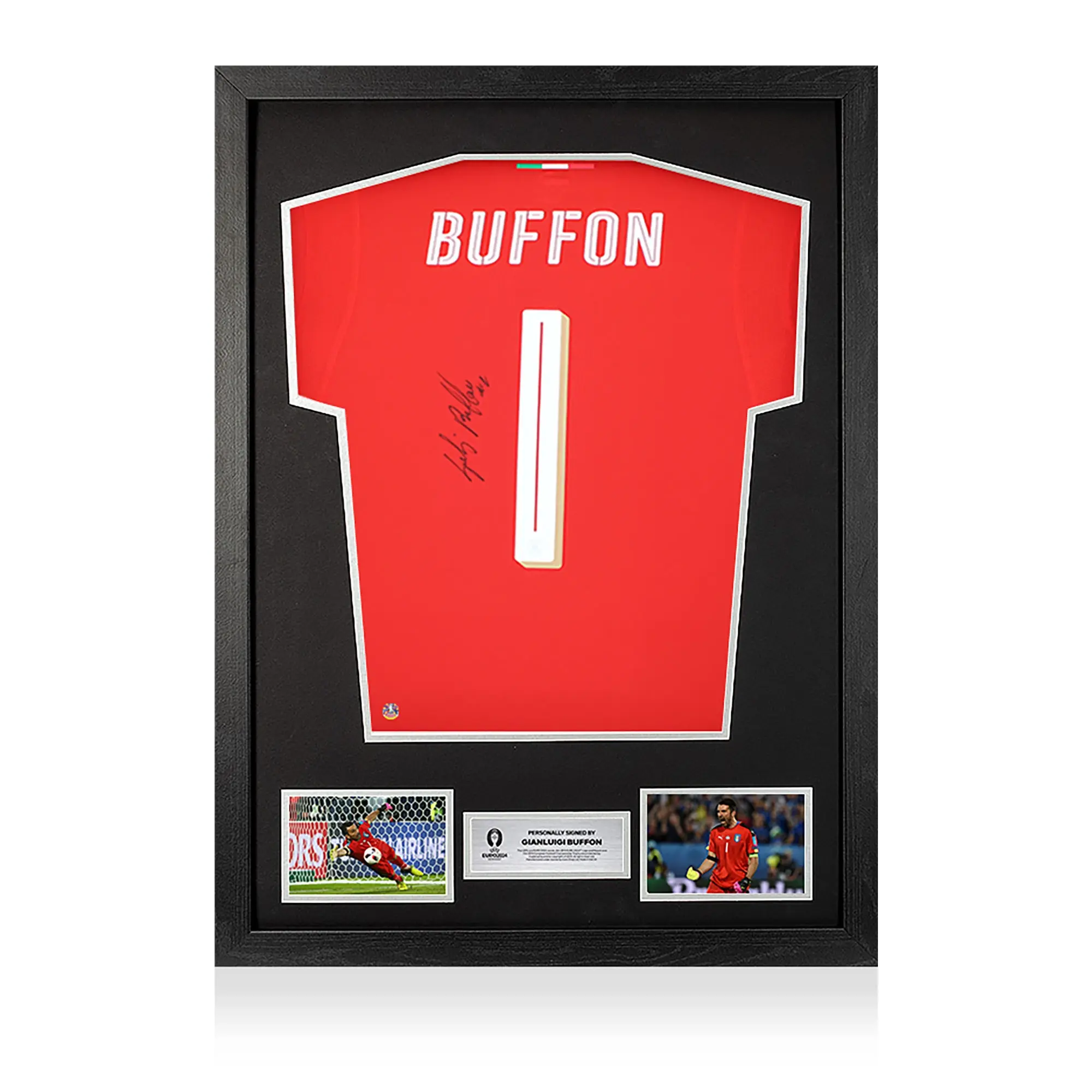 Icons UEFA 2024 Gianluigi Buffon Official Back Signed and Framed Italy 2016-17 Goalkeeper Shirt