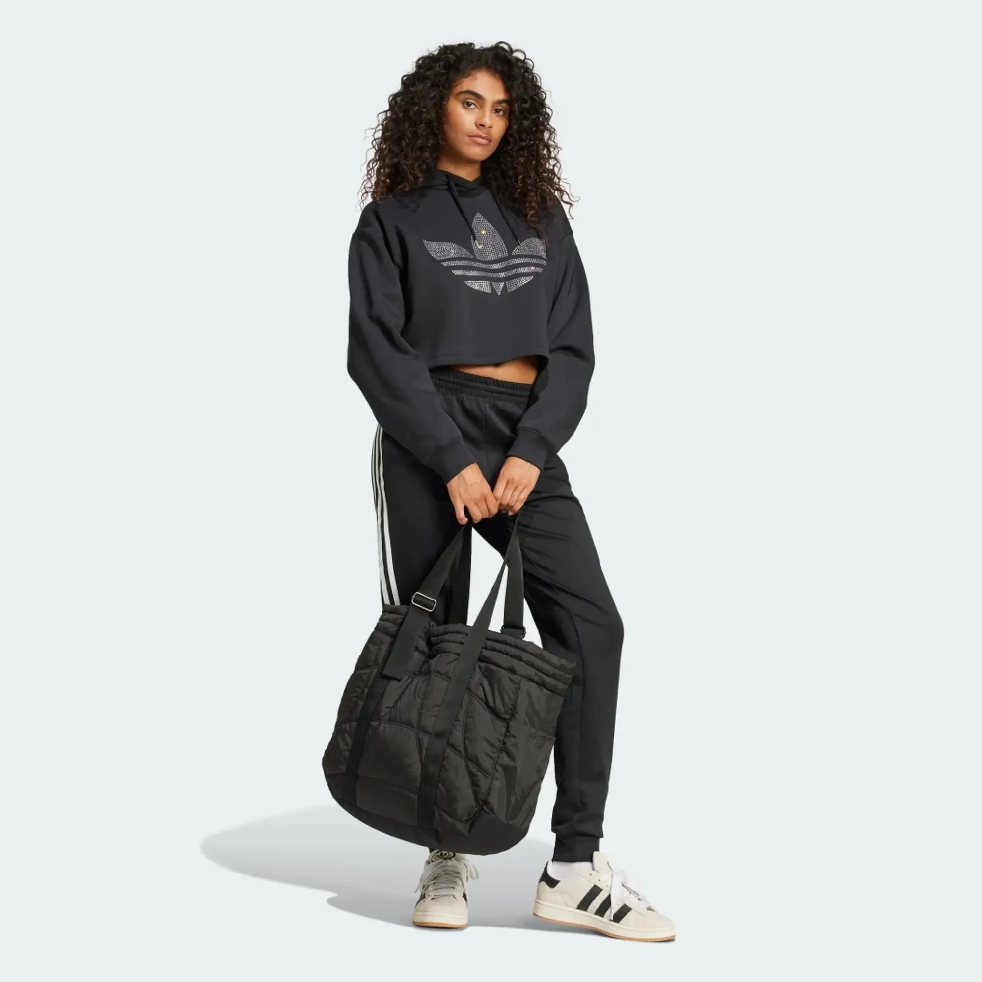 adidas Rhinestone Trefoil Loose Crop Hoodie