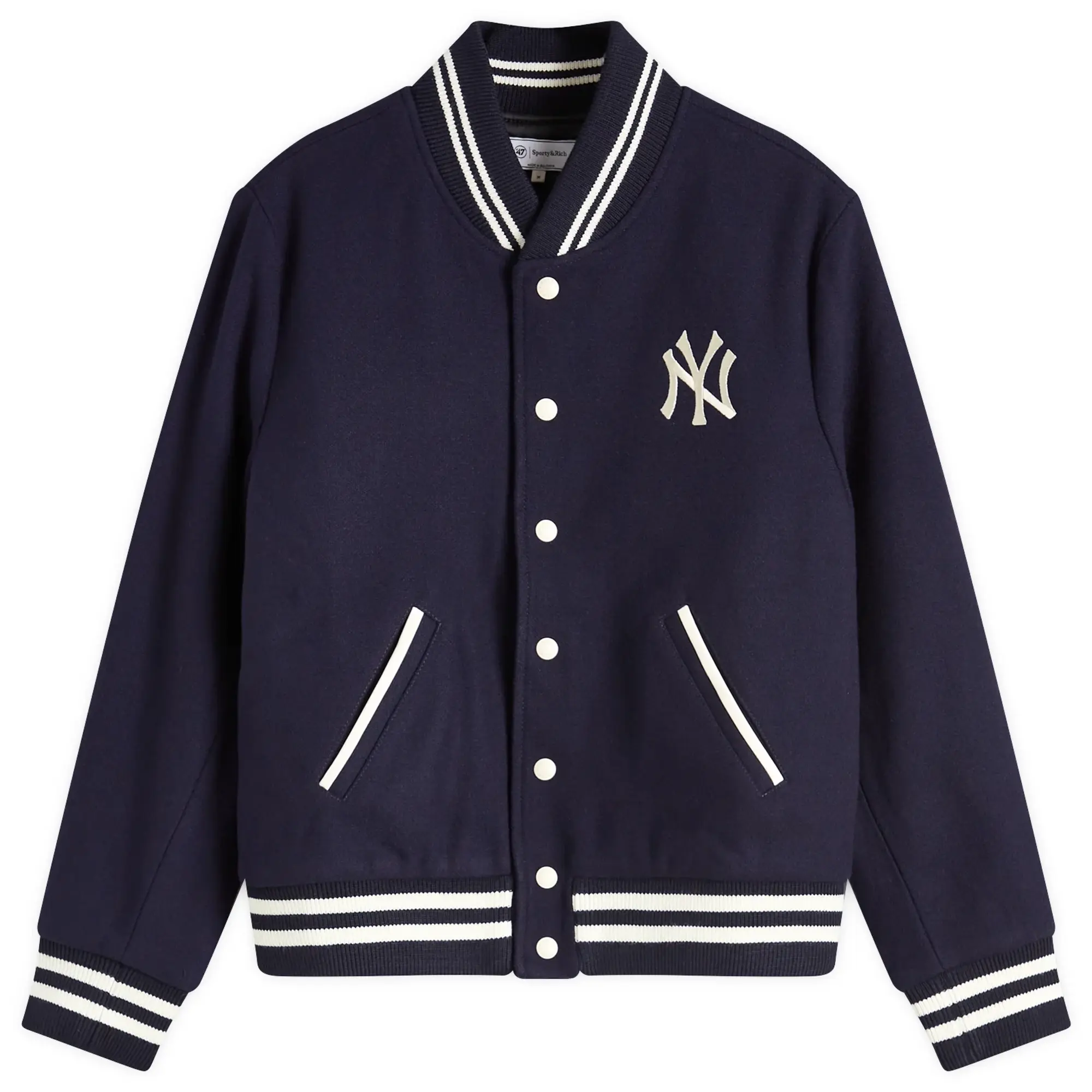 Sporty & Rich Women's Yankees Serif Varsity Jacket Navy