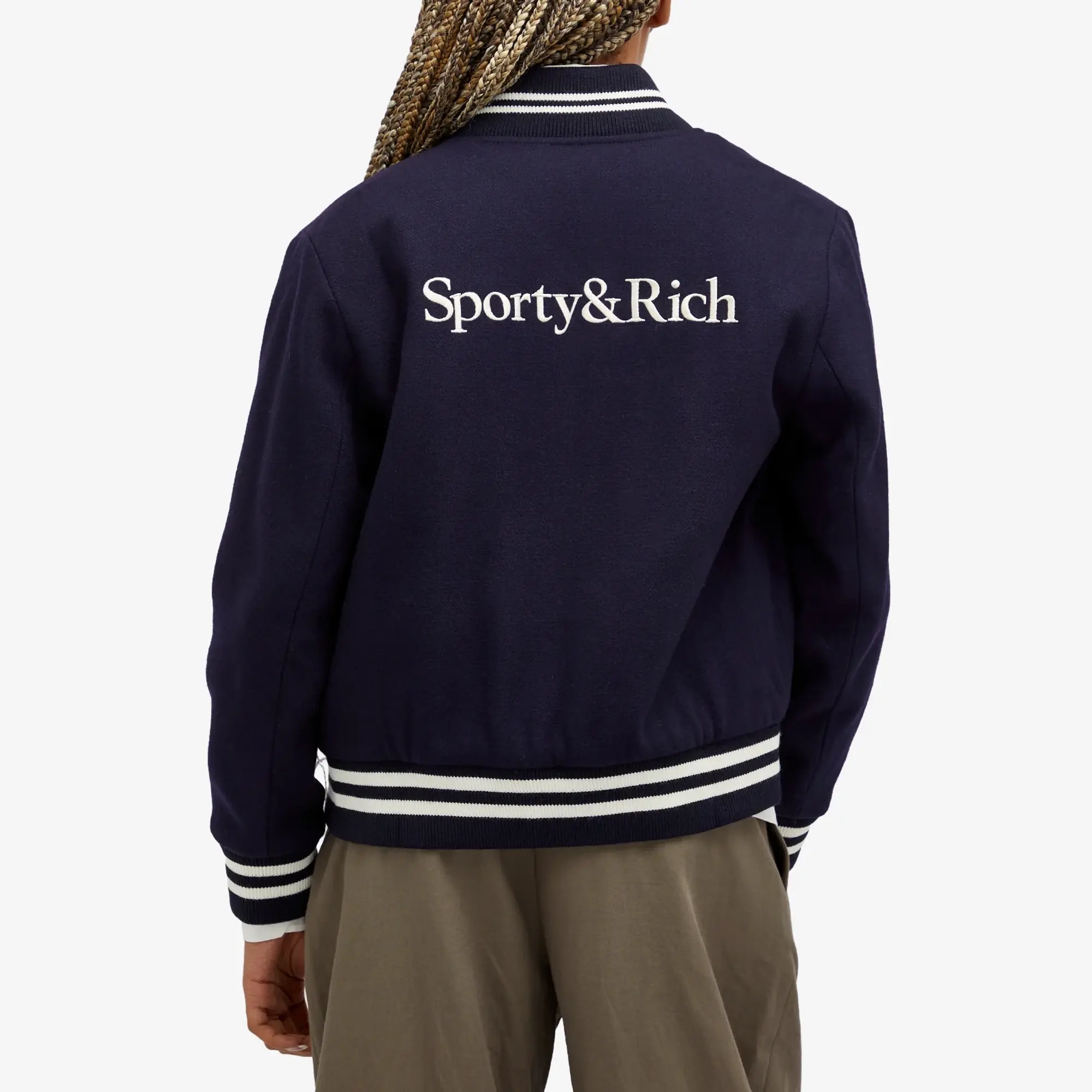 Sporty & Rich Women's Yankees Serif Varsity Jacket Navy