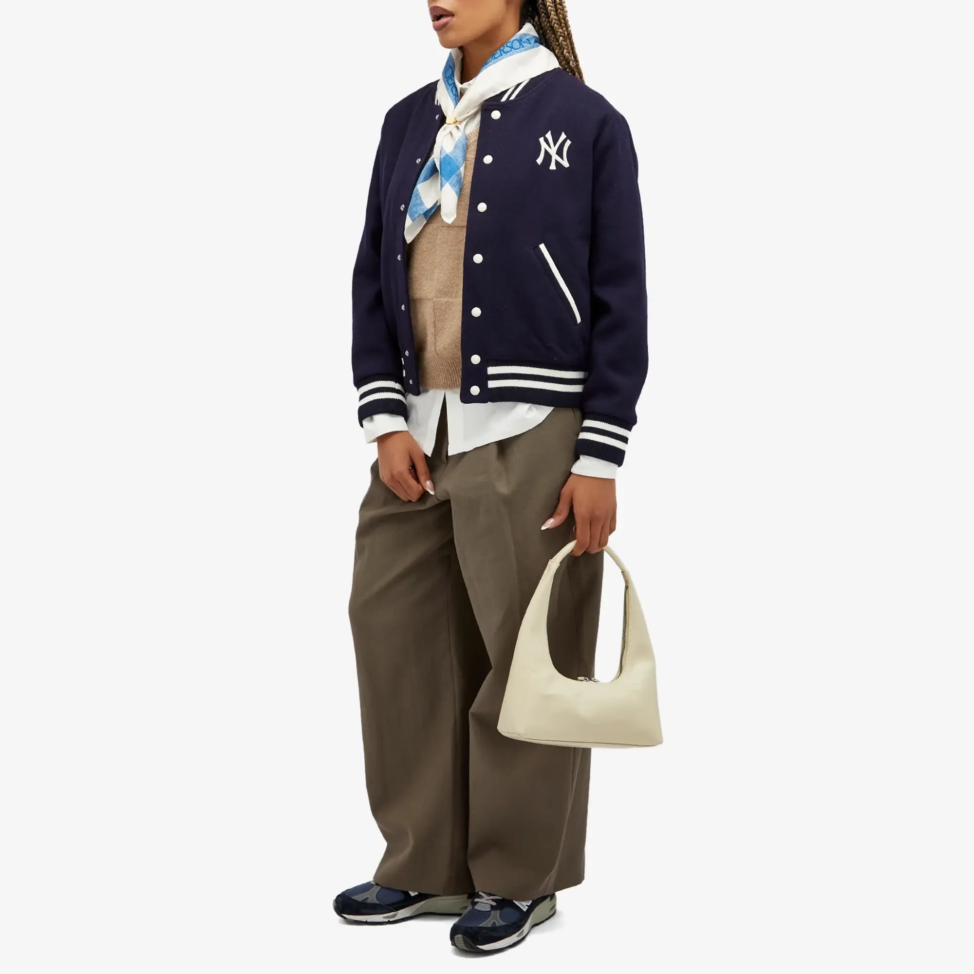 Sporty & Rich Women's Yankees Serif Varsity Jacket Navy