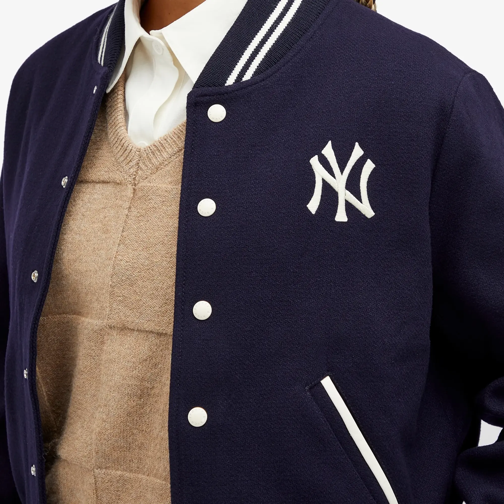 Sporty & Rich Women's Yankees Serif Varsity Jacket Navy