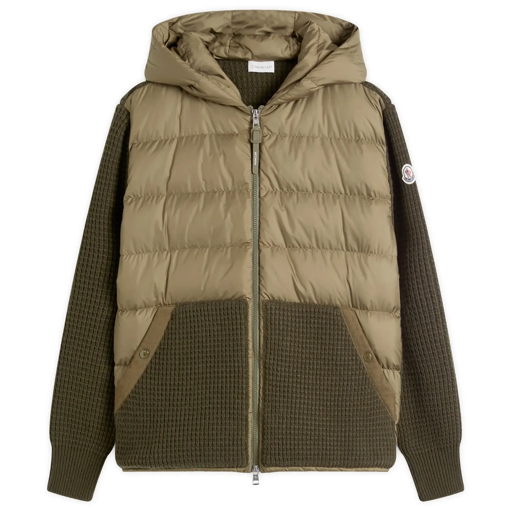 Moncler Men's Down Knit Waffle Jacket Olive