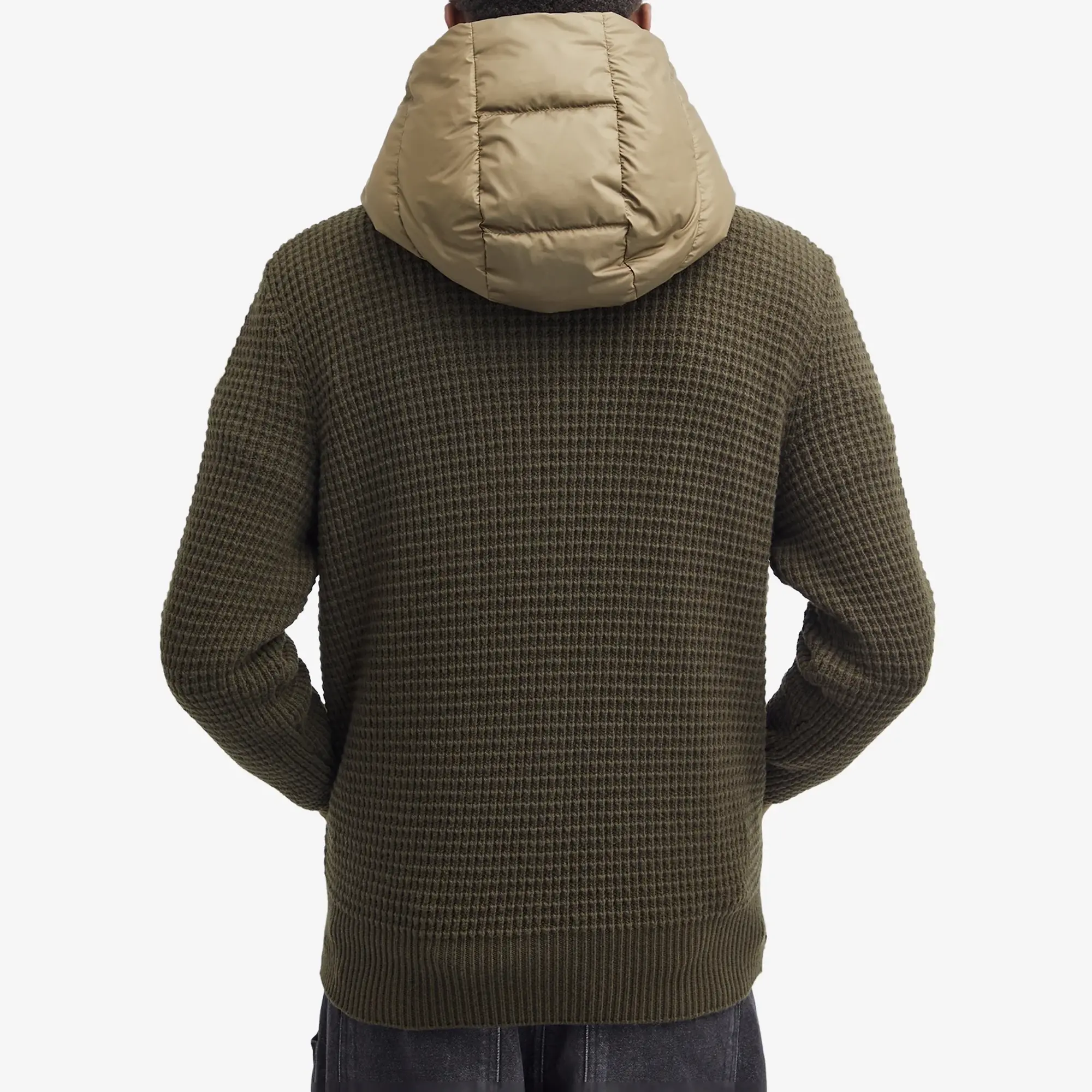 Moncler Men's Down Knit Waffle Jacket Olive