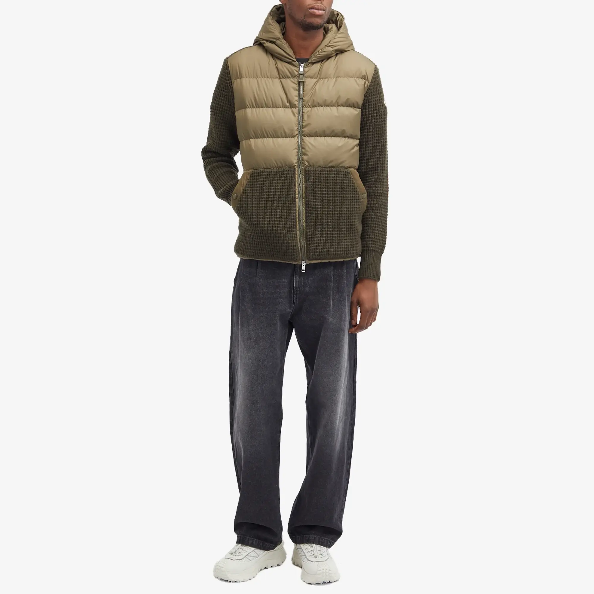 Moncler Men's Down Knit Waffle Jacket Olive