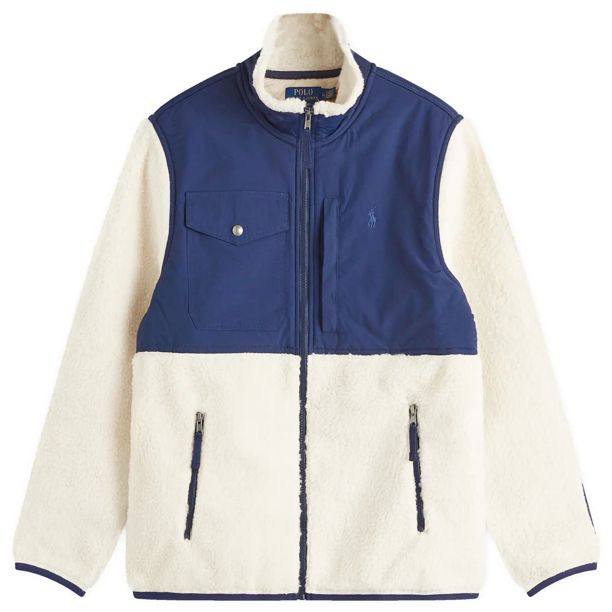 Polo Ralph Lauren Men's Zip Through Panel Fleece Winter Cream/Newport Navy